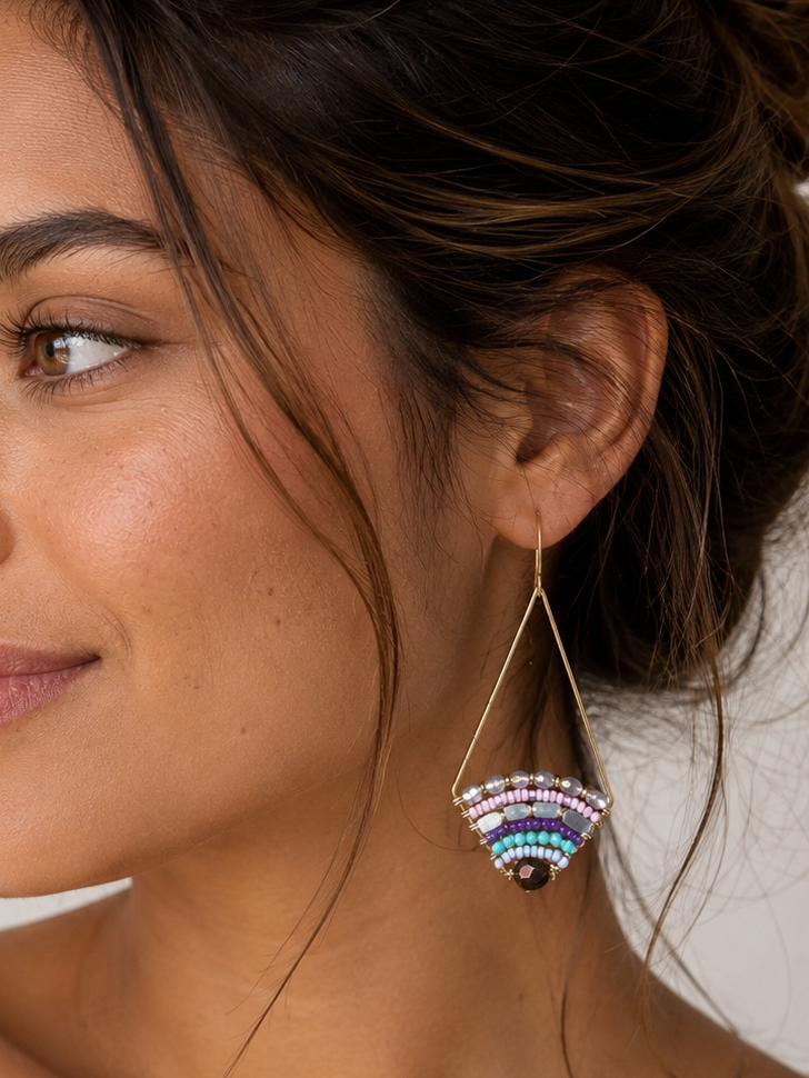 Colorido Statement beaded earrings, handmade boho earrings, seed bead earrings, bead weave earrings