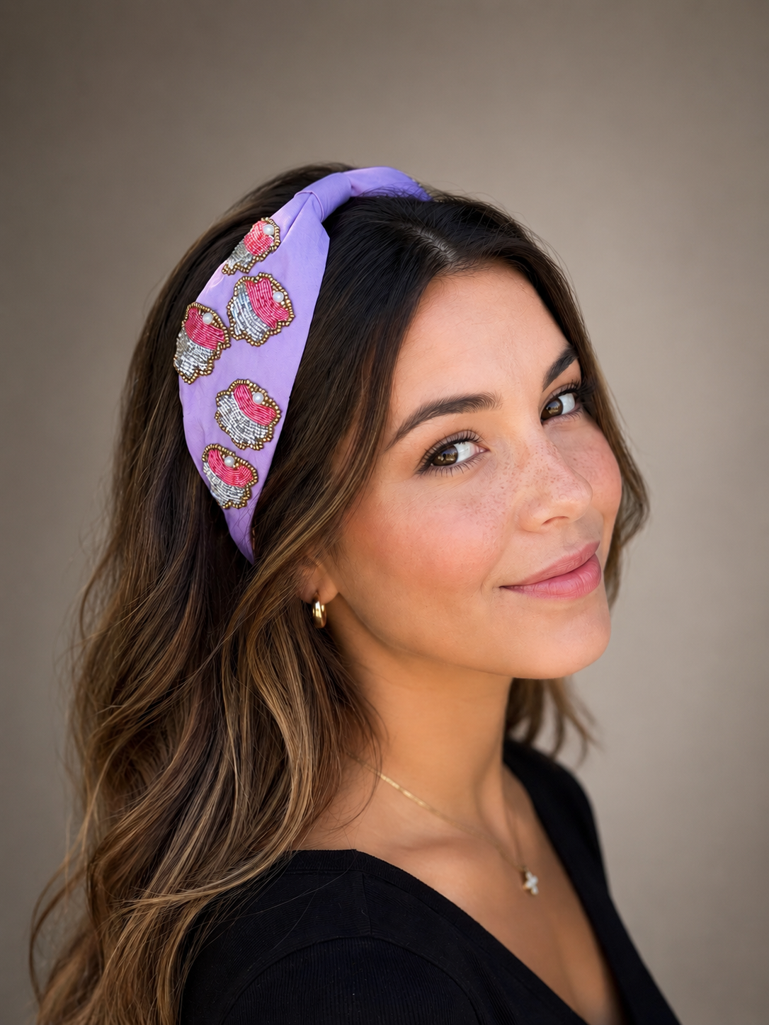 Statement Beaded Knot Headband, Handmade Knot Headband, Wide Knot Headband, Embellished Knot Headband, Seed Bead Headband, lilac color