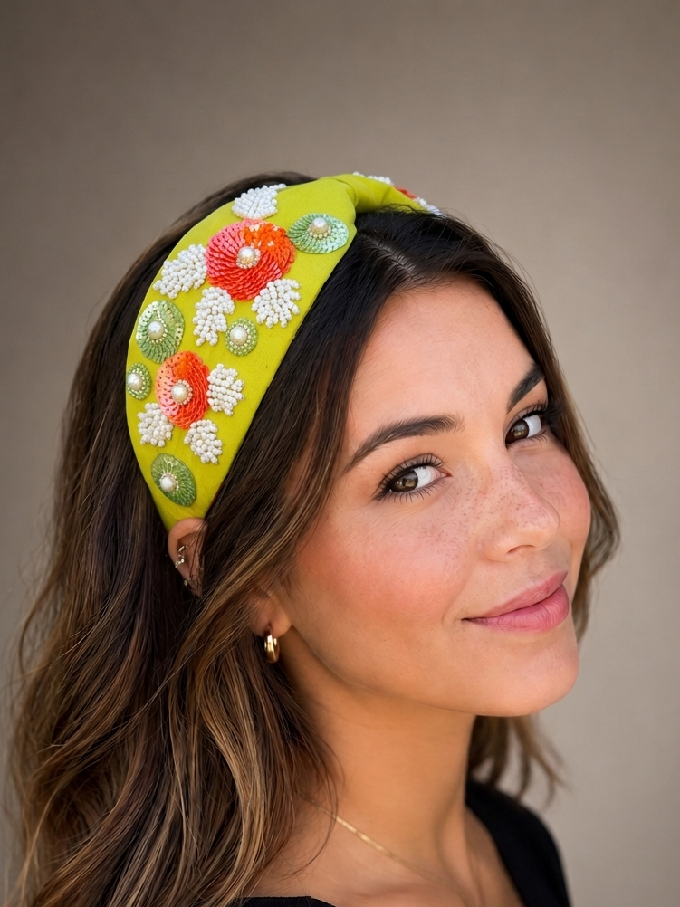 Floral Beaded Knot Headband, Handmade Knot Headband, Wide Knot Headband, Embellished Knot Headband,