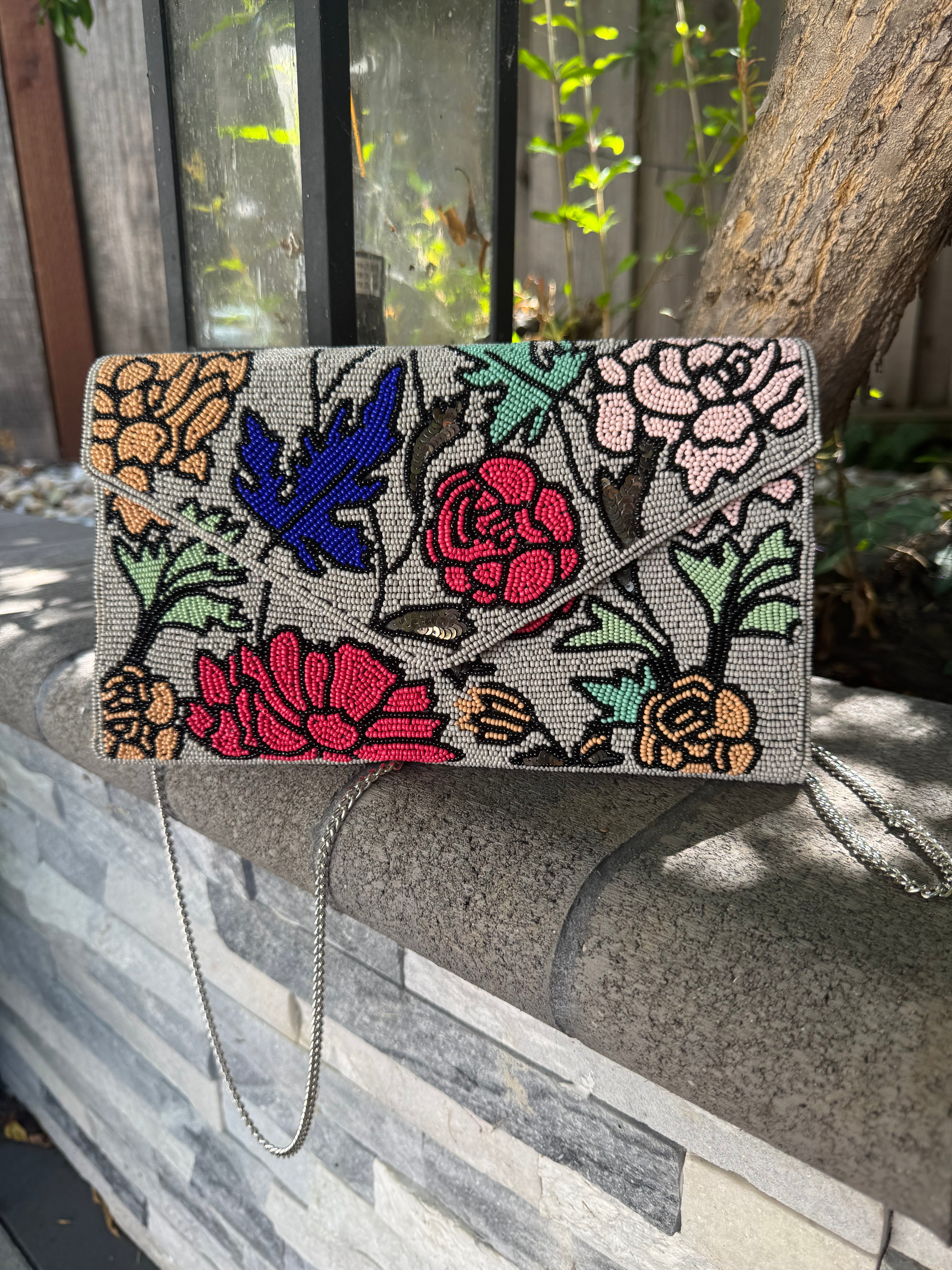 Floral Beaded Envelope Clutch | Statement Accessory | beautiful sequined purse