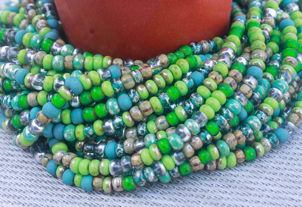Picasso Moss nuggets Czech seed beads, size 5mm(4/0), 15 grams