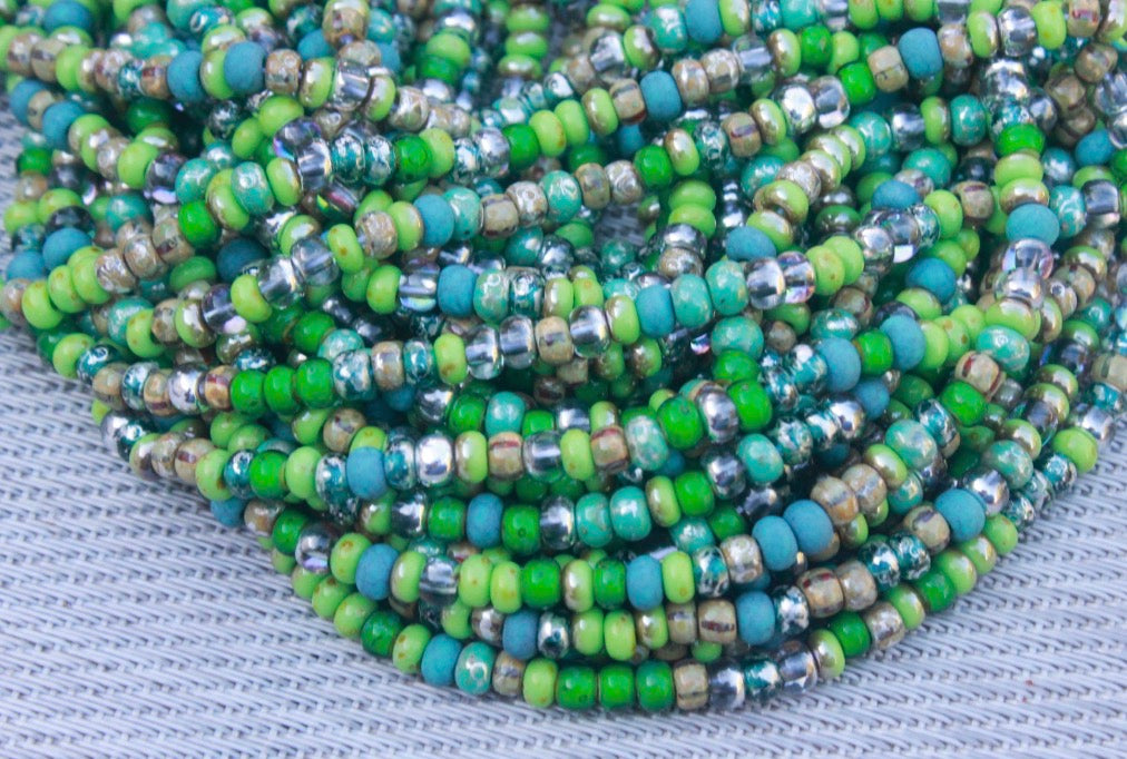 Picasso Moss nuggets Czech seed beads, size 5mm(4/0), 15 grams