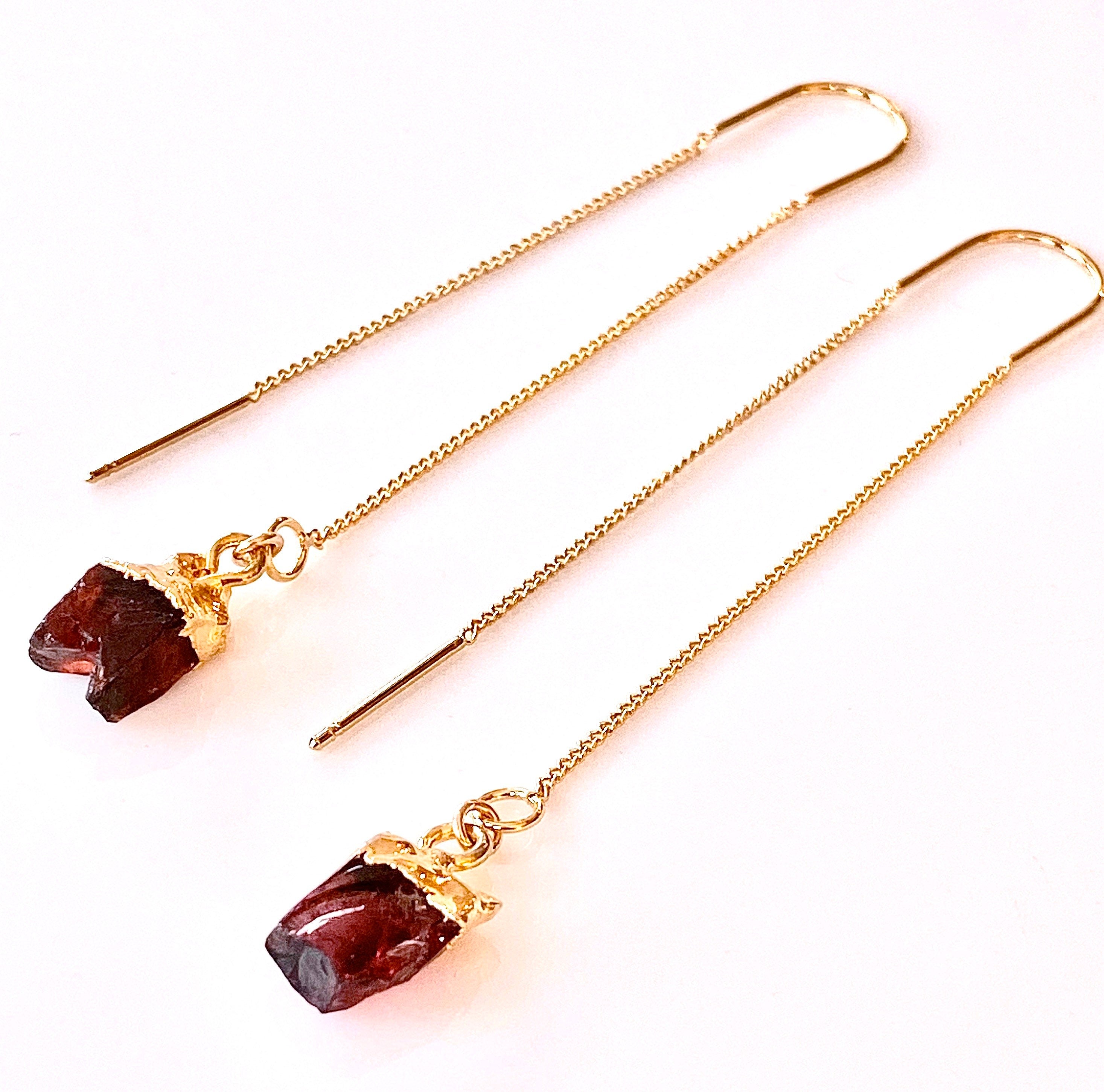 Gold threader earrings, raw natural citrine earrings,dainty and minimalist,sterling silver 925 , gifts for her, November birthstone