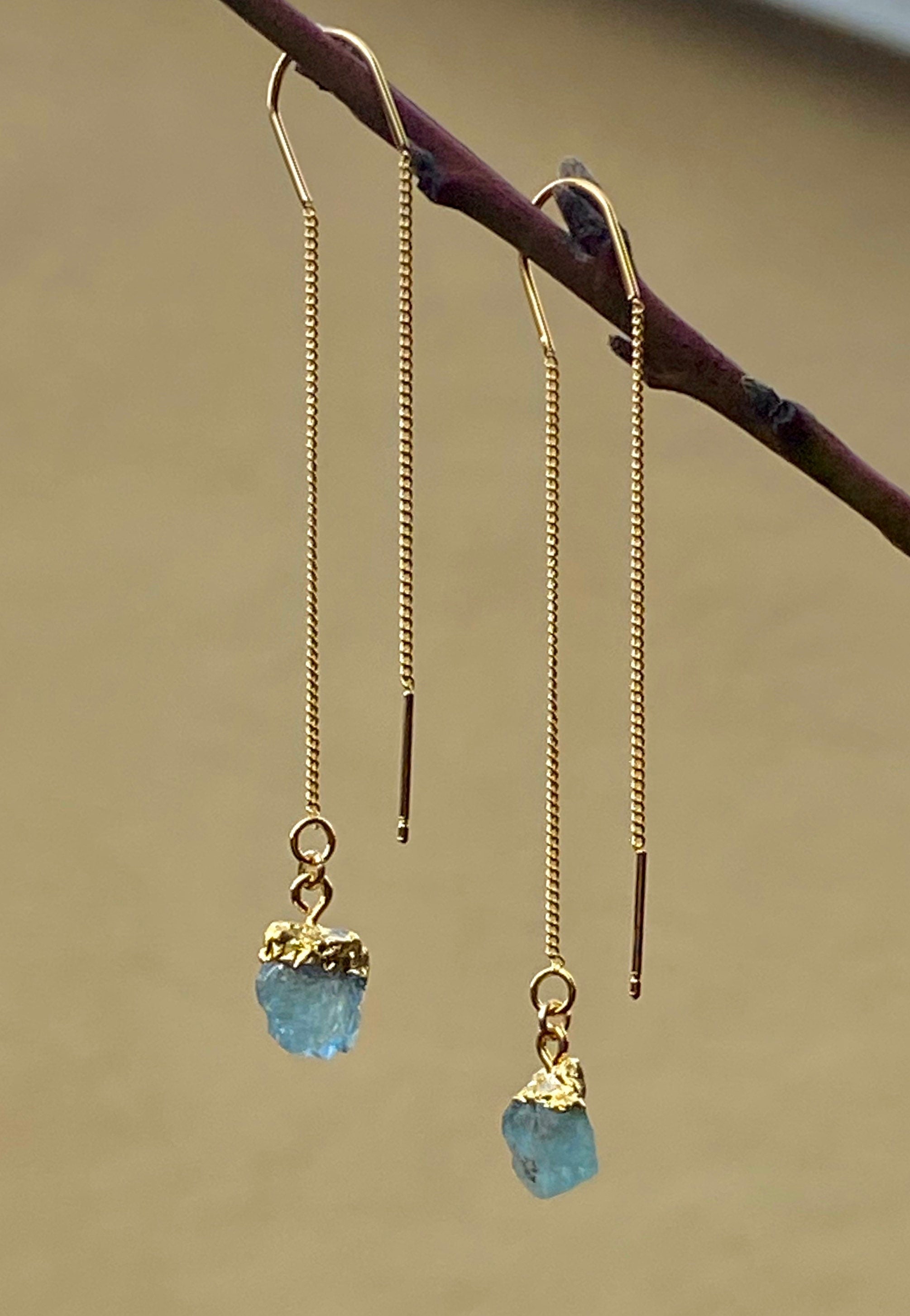 Gold threader earrings, raw natural citrine earrings,dainty and minimalist,sterling silver 925 , gifts for her, November birthstone