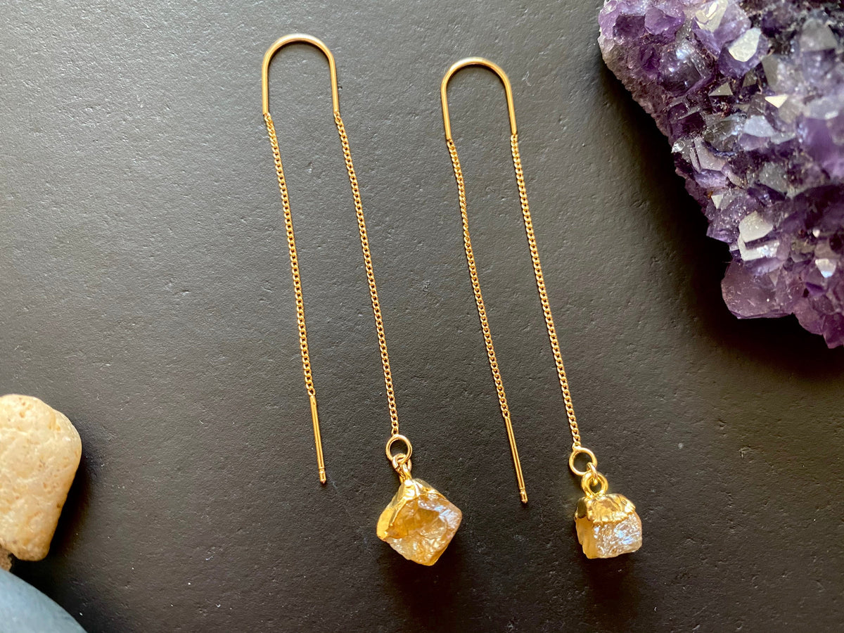 Amethyst Ear Threaders Earrings | 925 Sterling Silver raw nugget Earrings