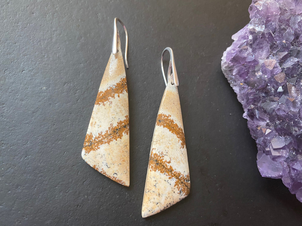 Picture jasper earrings, Jasper earrings, natural stone Earrings, statement earring, Sterling silver ear wires
