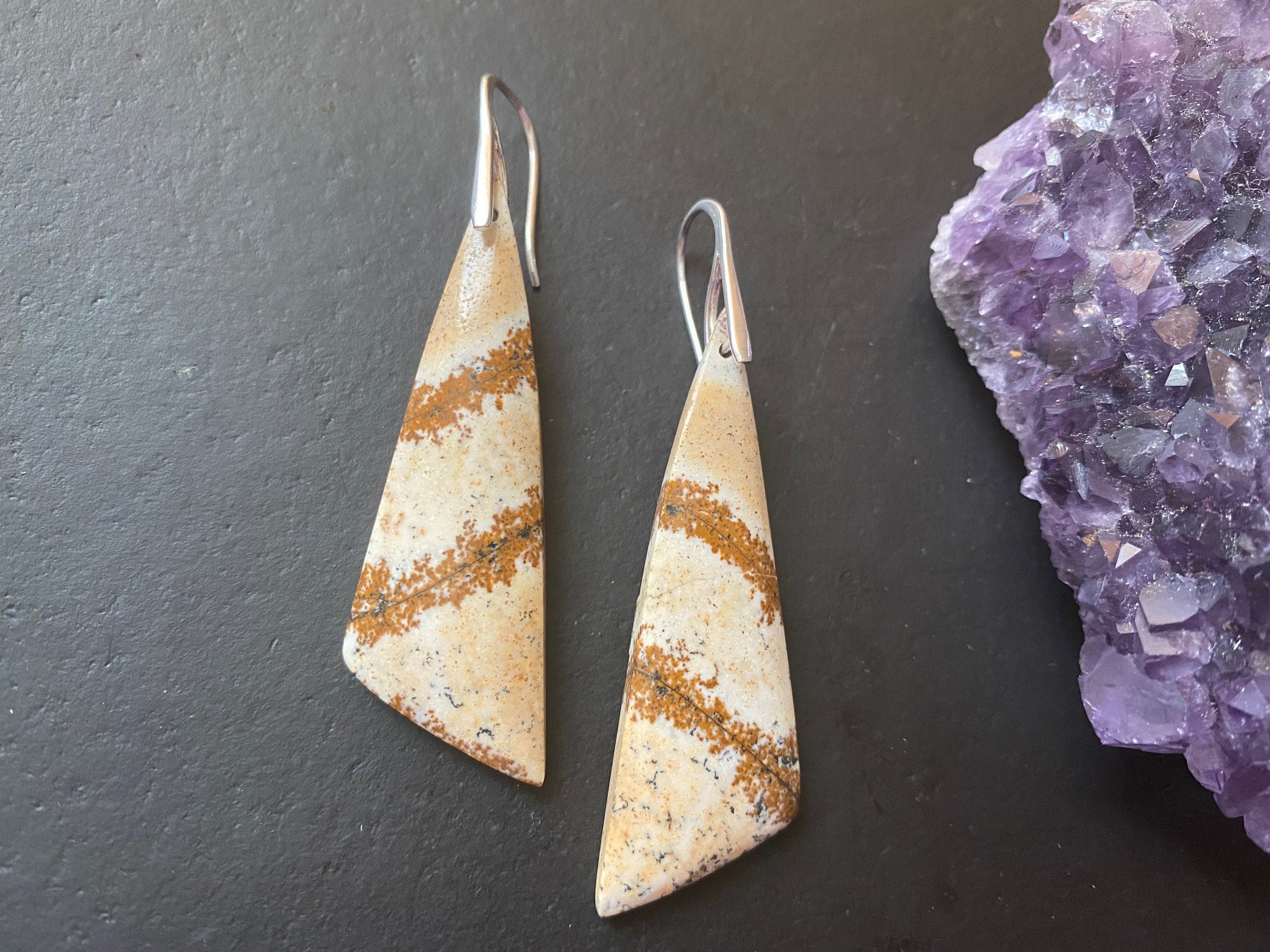 Picture jasper earrings, Jasper earrings, natural stone Earrings, statement earring, Sterling silver ear wires
