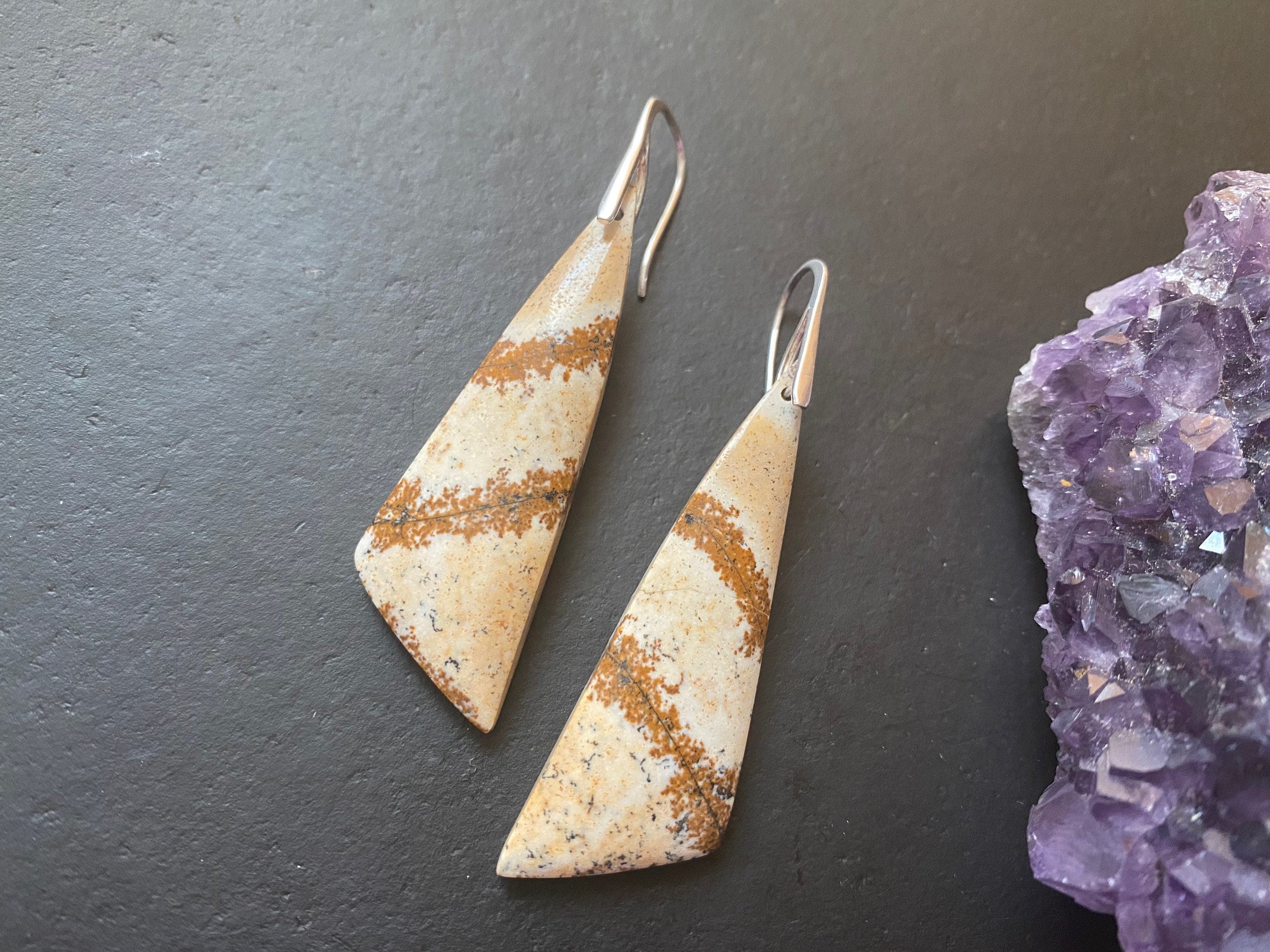 Picture jasper earrings, Jasper earrings, natural stone Earrings, statement earring, Sterling silver ear wires