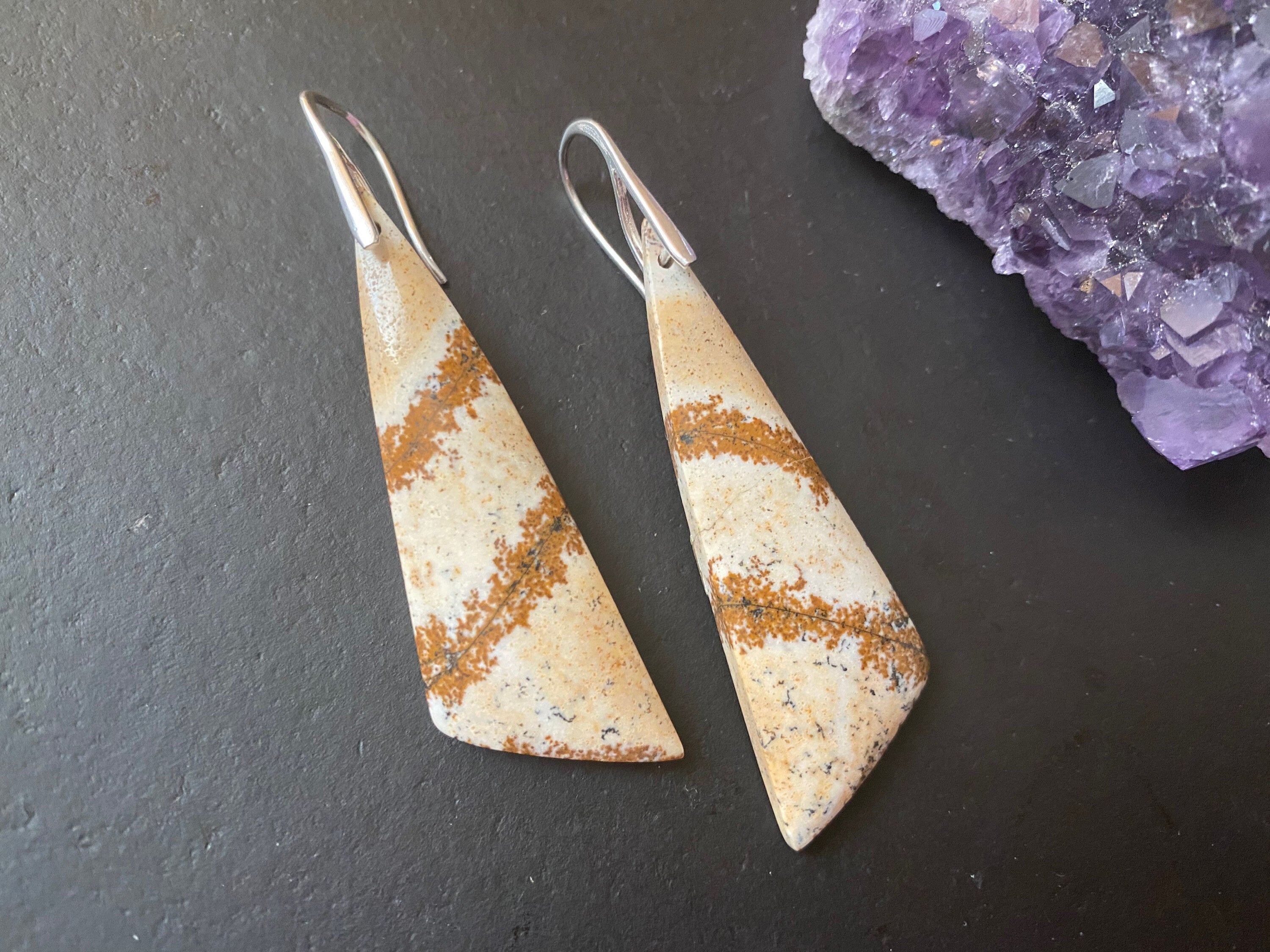 Picture jasper earrings, Jasper earrings, natural stone Earrings, statement earring, Sterling silver ear wires