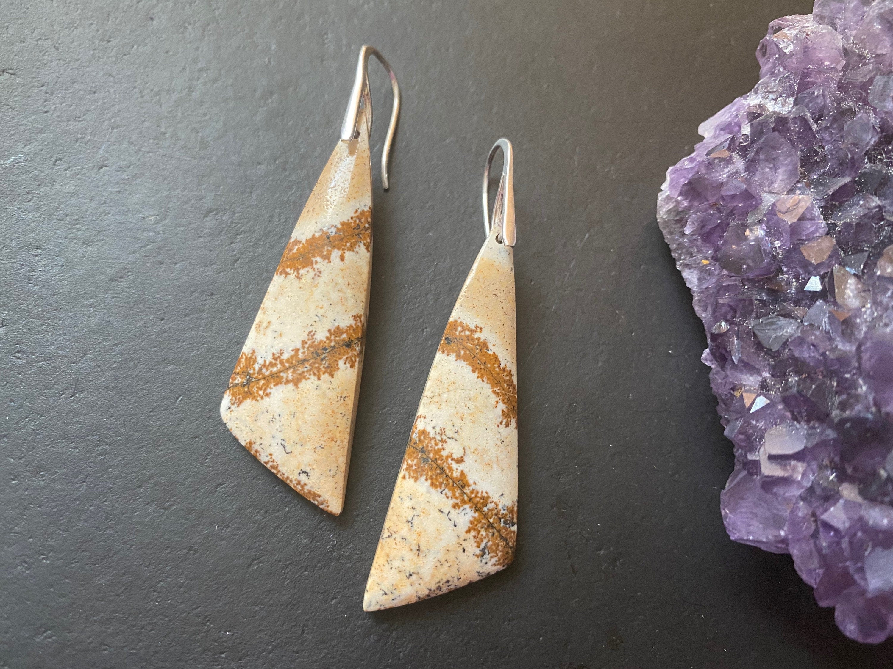 Picture jasper earrings, Jasper earrings, natural stone Earrings, statement earring, Sterling silver ear wires