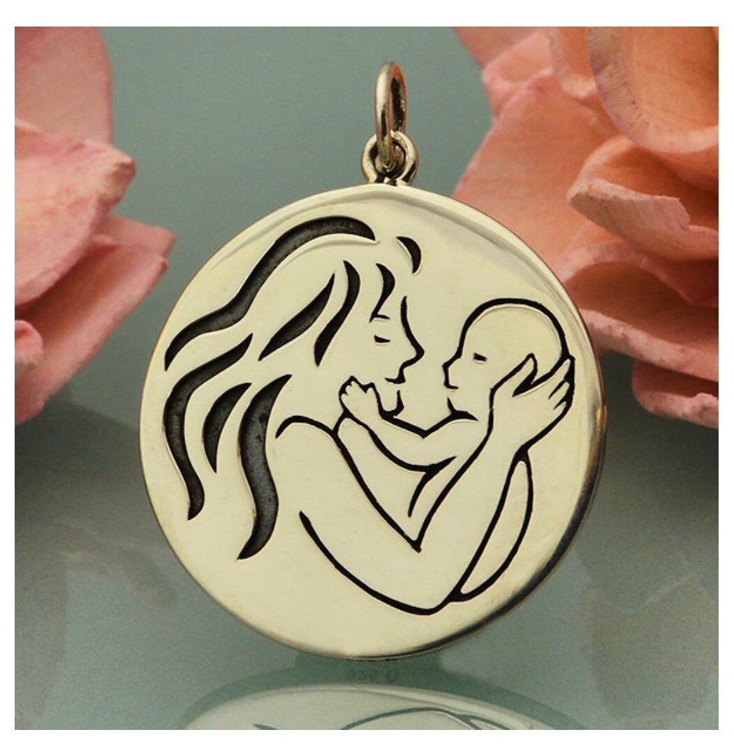 We love you mama pendant, Mother day pendant , 925 sterling silver pendant with chain, mom and baby gift , womens necklace