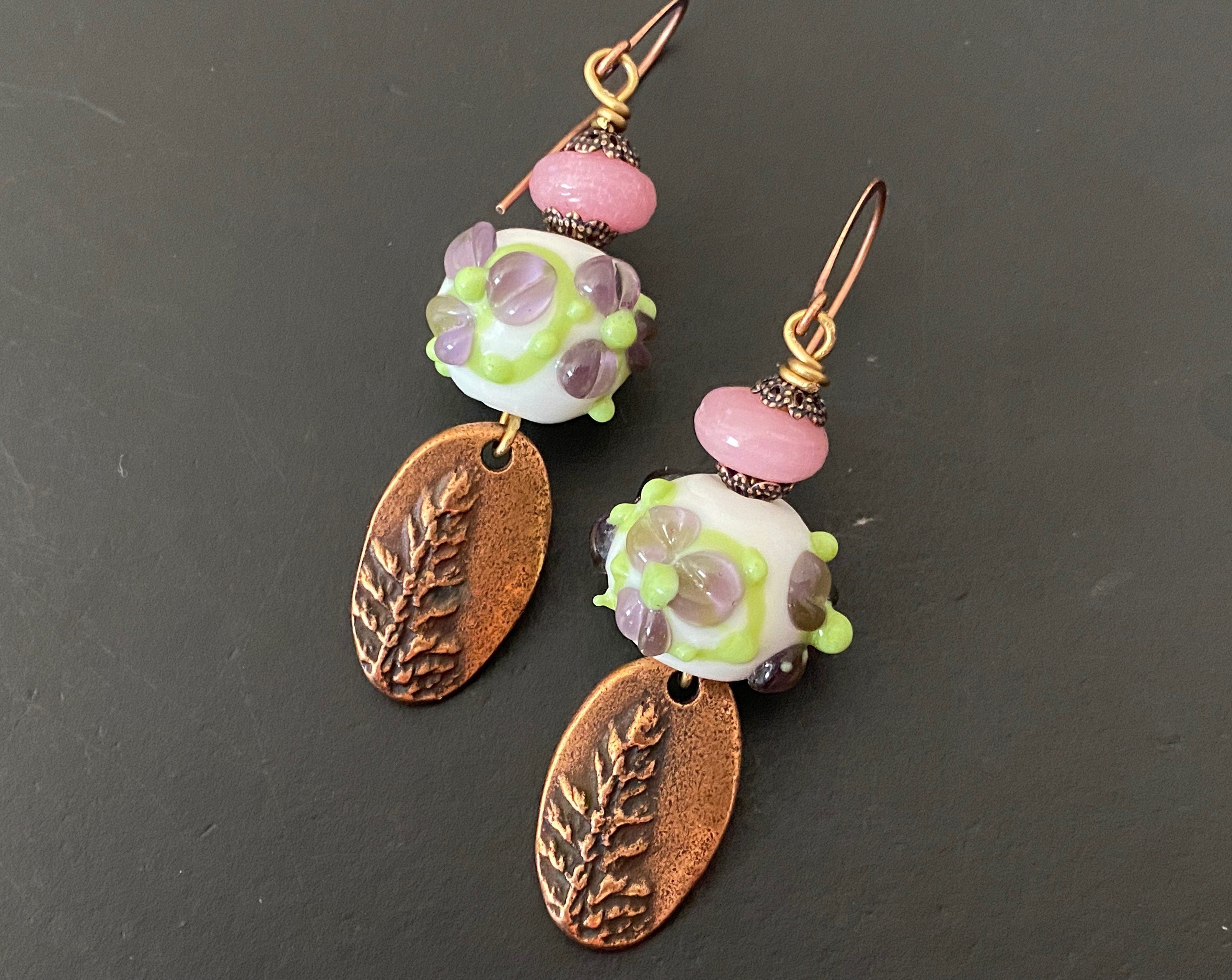 boho earrings, lampwork earrings, czech glass earrings, gifts for her