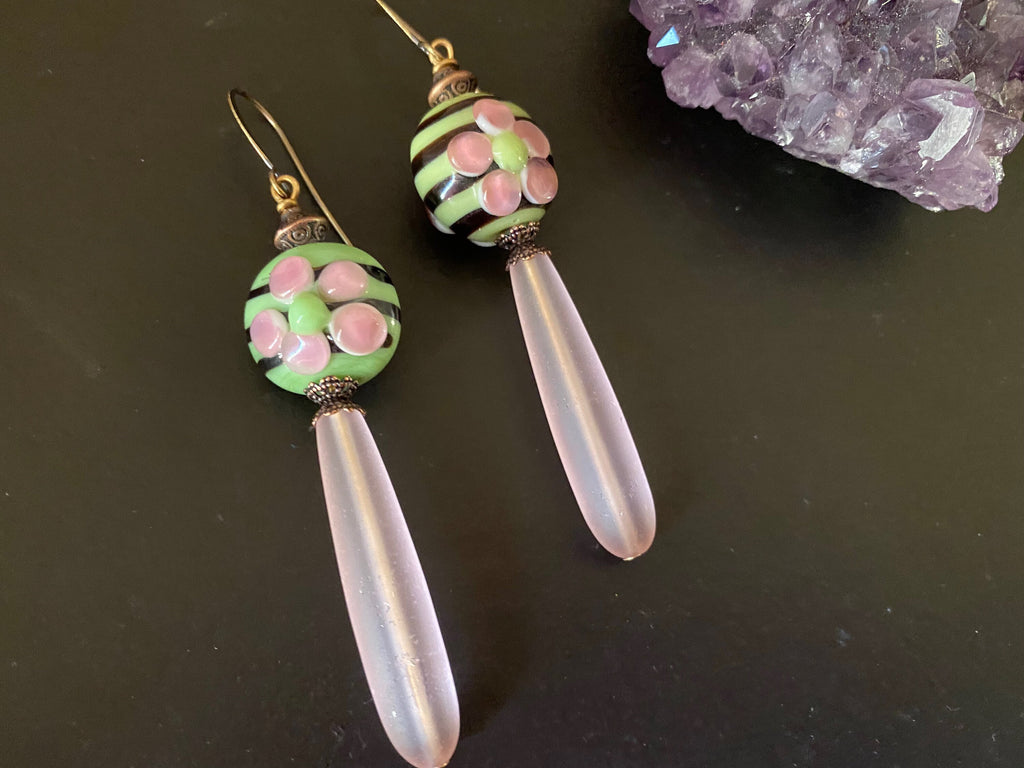 Boho chic jewelry / lampwork bead earring/czech glass earrings / gifts for her/ sea glass tear drop earrings