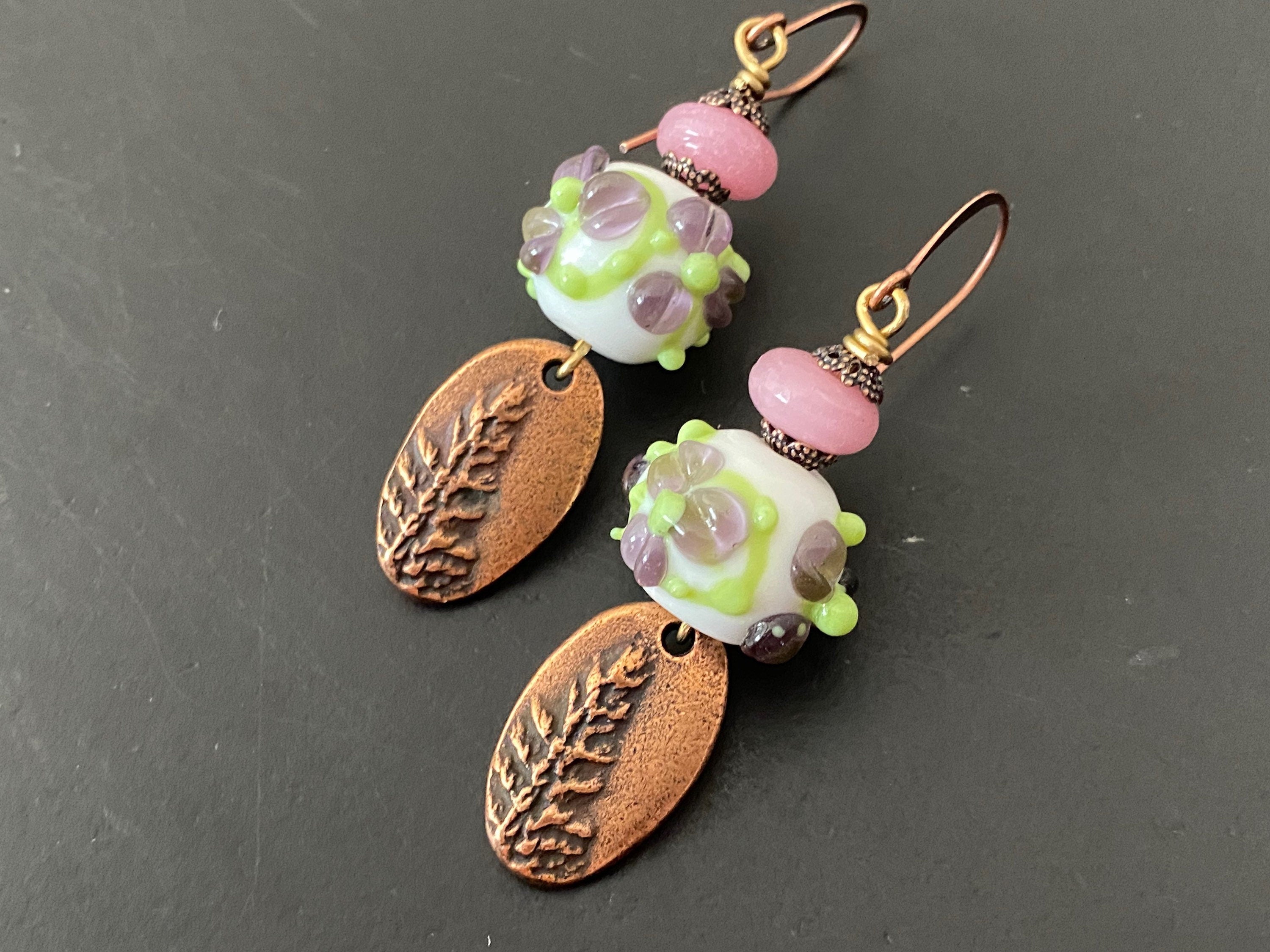 boho earrings, lampwork earrings, czech glass earrings, gifts for her