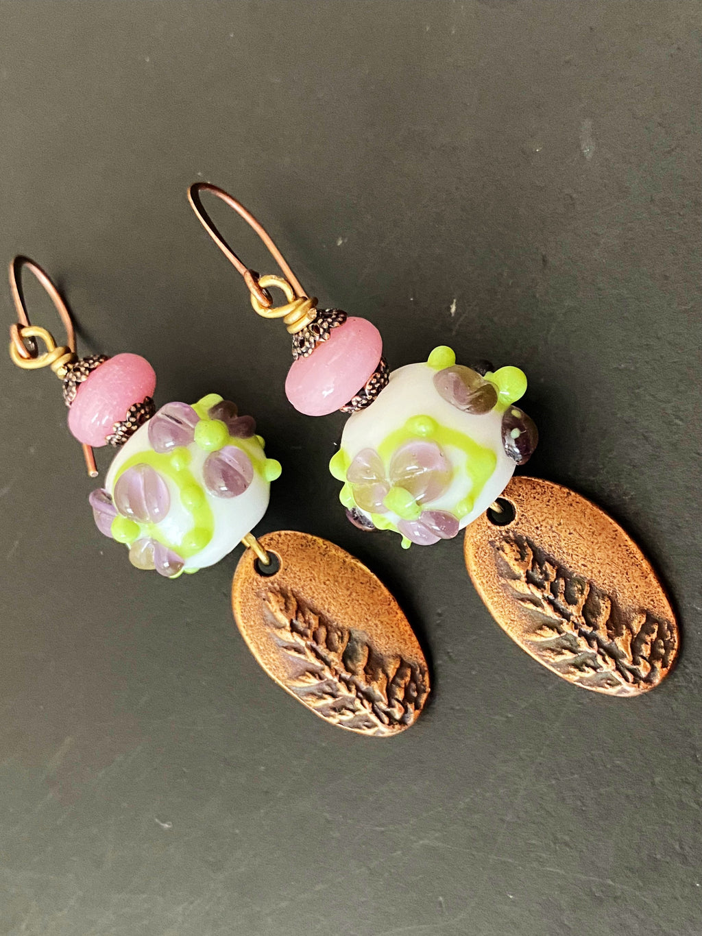 boho earrings, lampwork earrings, czech glass earrings, gifts for her