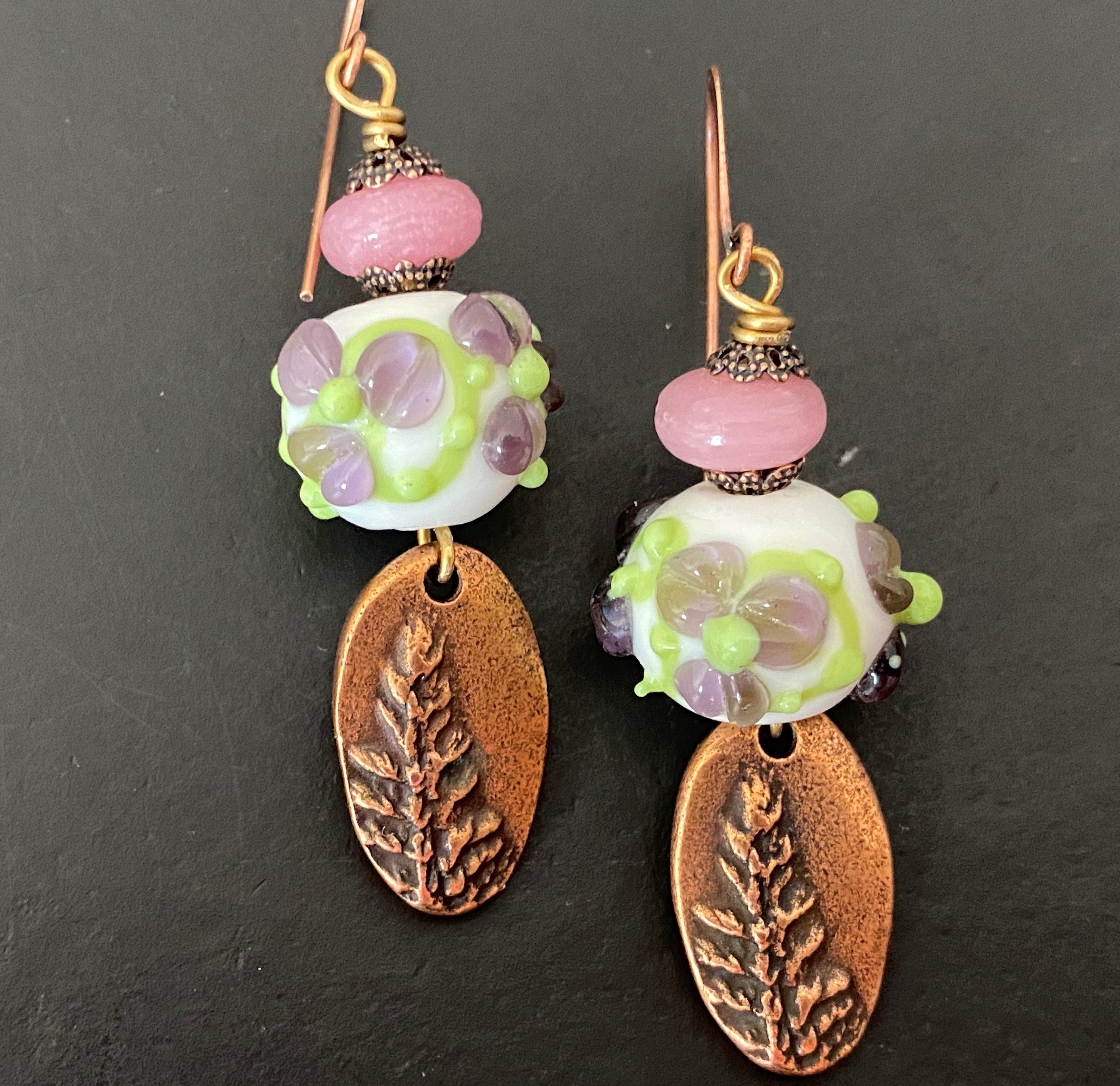 boho earrings, lampwork earrings, czech glass earrings, gifts for her