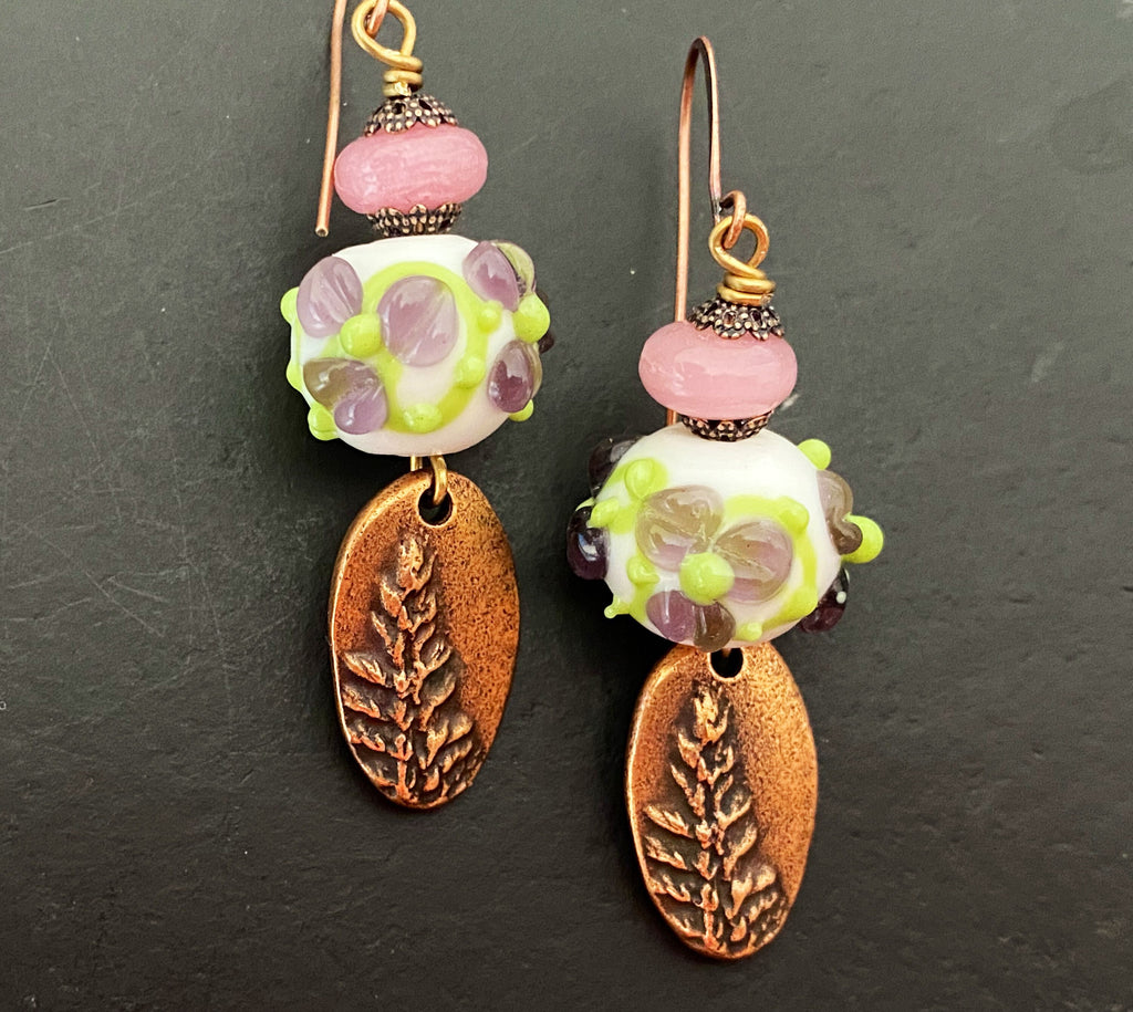 boho earrings, lampwork earrings, czech glass earrings, gifts for her