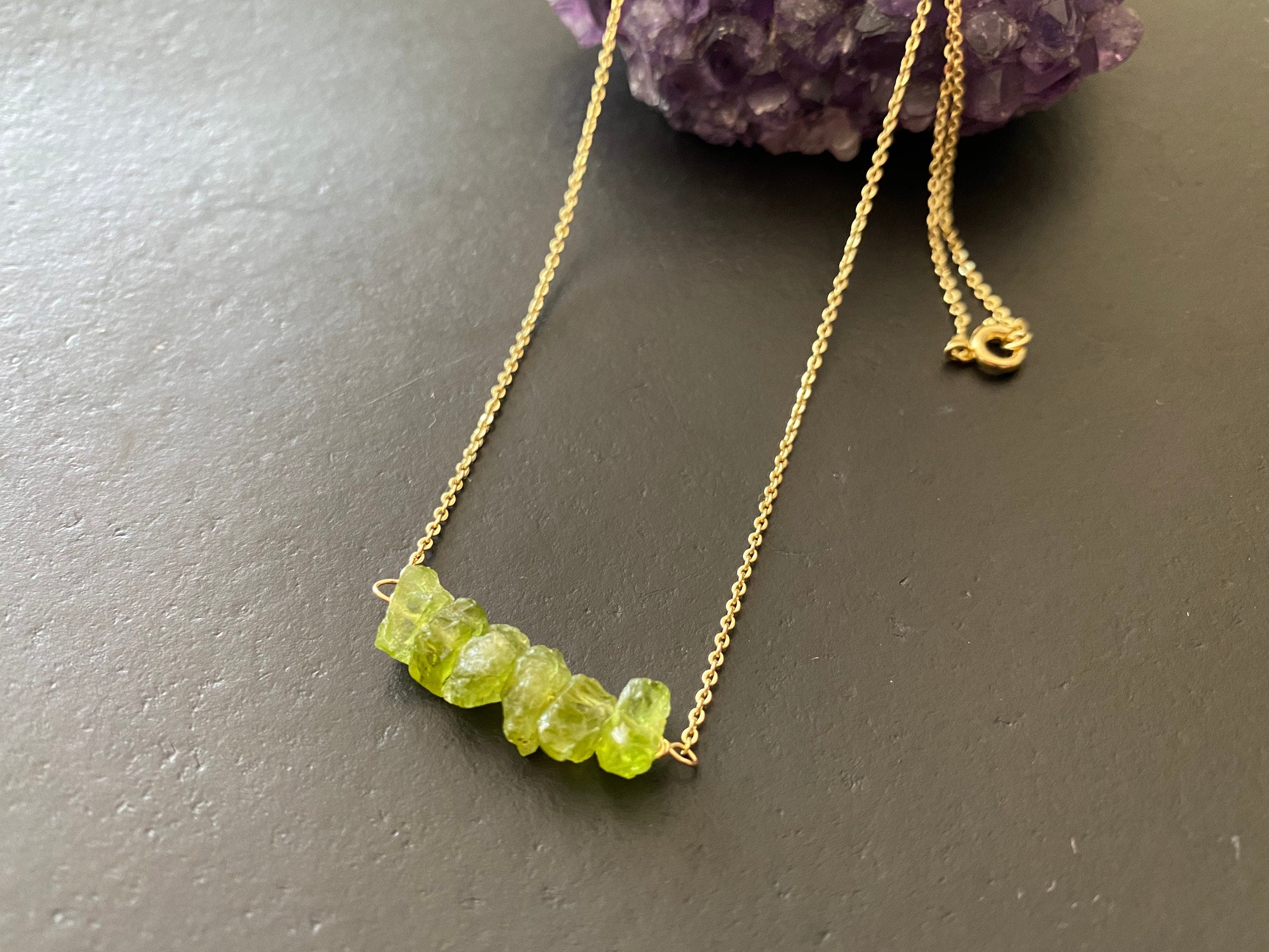 Peridot necklace, raw gemstone necklace, gifts for her, 14k gold filled chain, august birthstone , Minimalist Jewelry