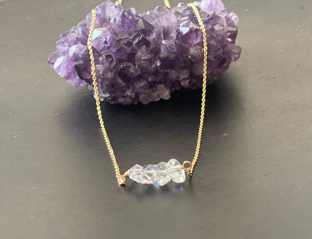 Herkimer diamond necklace, gemstone necklace, gifts for her, 14k gold filled chain, April birthstone , Minimalist Jewelry, layering necklace