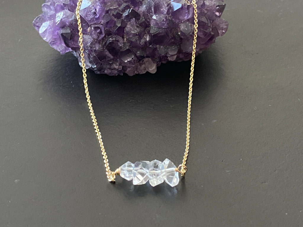 Herkimer diamond necklace, gemstone necklace, gifts for her, 14k gold filled chain, April birthstone , Minimalist Jewelry, layering necklace