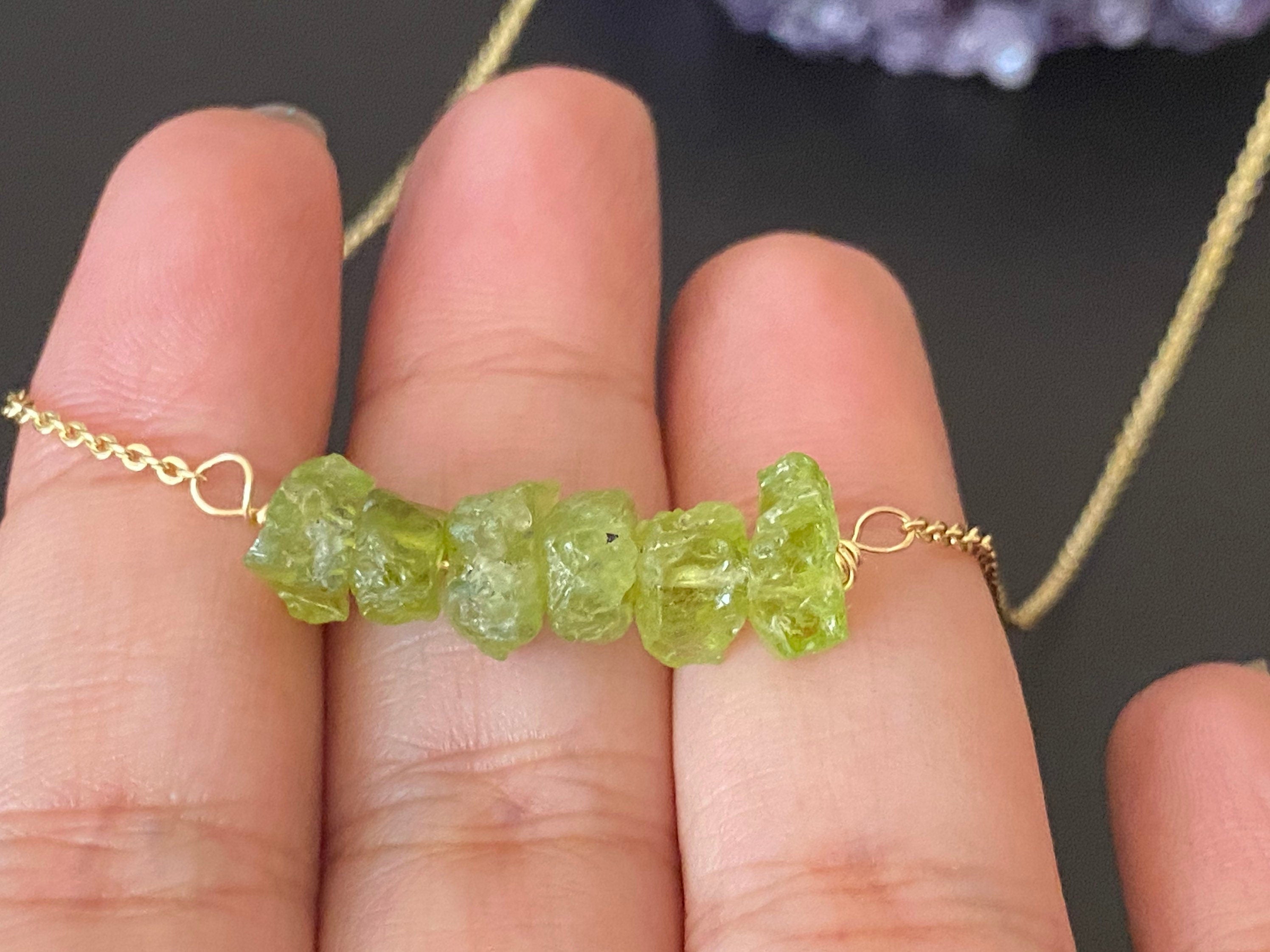 Peridot necklace, raw gemstone necklace, gifts for her, 14k gold filled chain, august birthstone , Minimalist Jewelry