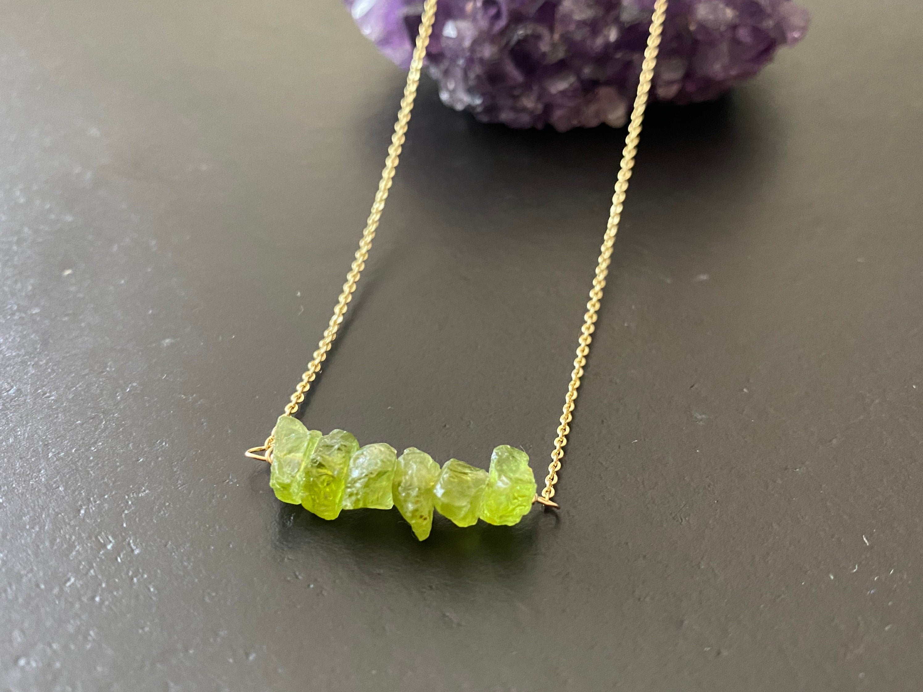 August birthday gift, Peridot necklace, raw gemstone necklace, gifts for her, 14k gold filled chain, Minimalist Jewelry
