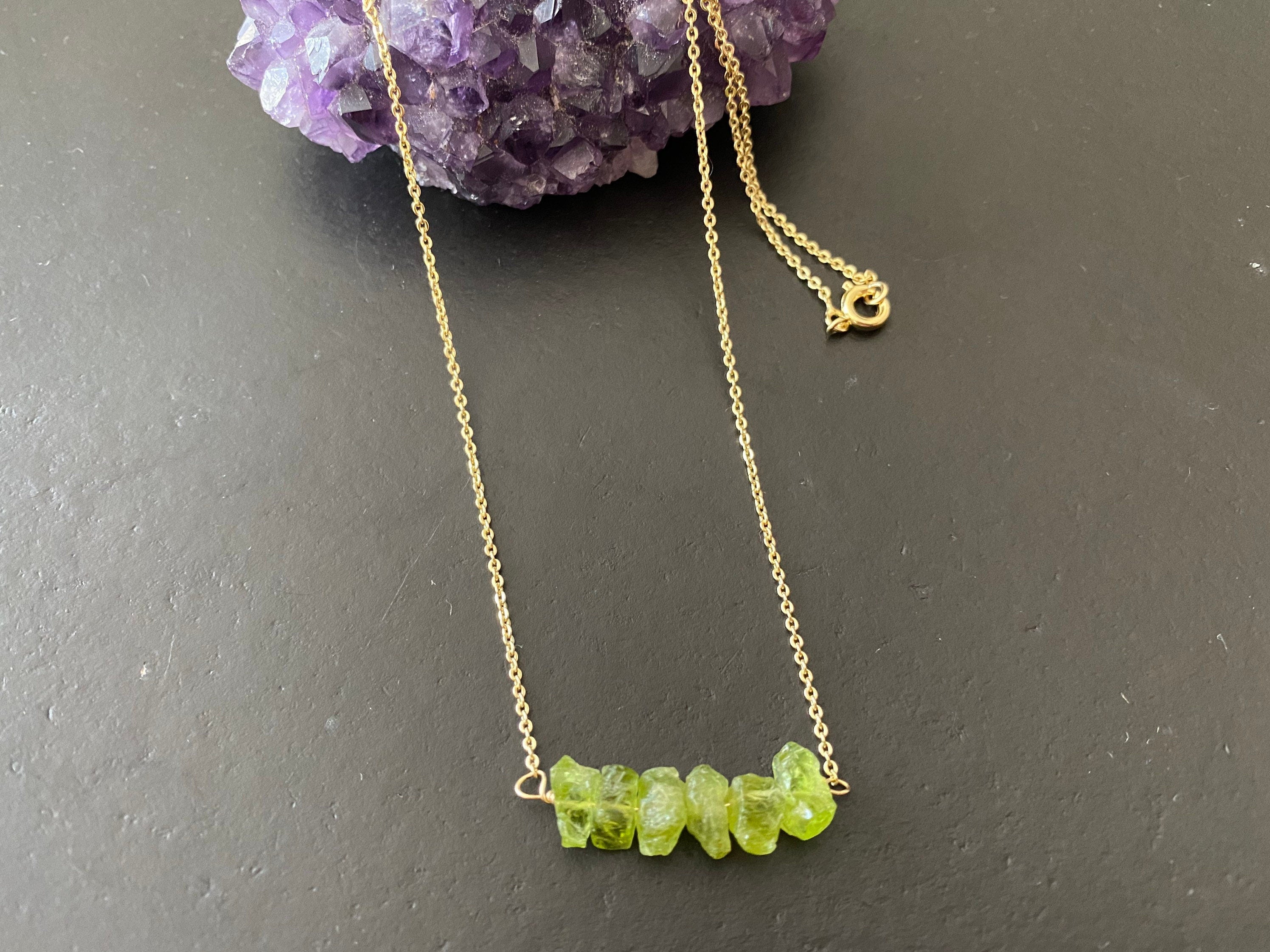 August birthday gift, Peridot necklace, raw gemstone necklace, gifts for her, 14k gold filled chain, Minimalist Jewelry