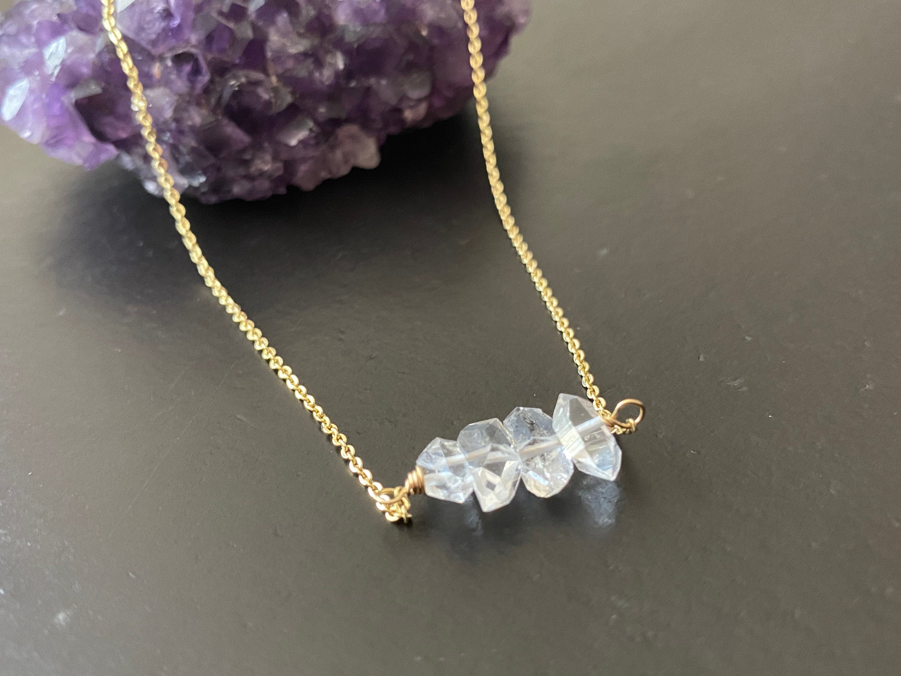 Herkimer diamond necklace, gemstone necklace, gifts for her, 14k gold filled chain, April birthstone , Minimalist Jewelry, layering necklace