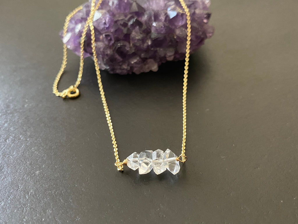 Herkimer diamond necklace, gemstone necklace, gifts for her, 14k gold filled chain, April birthstone , Minimalist Jewelry, layering necklace