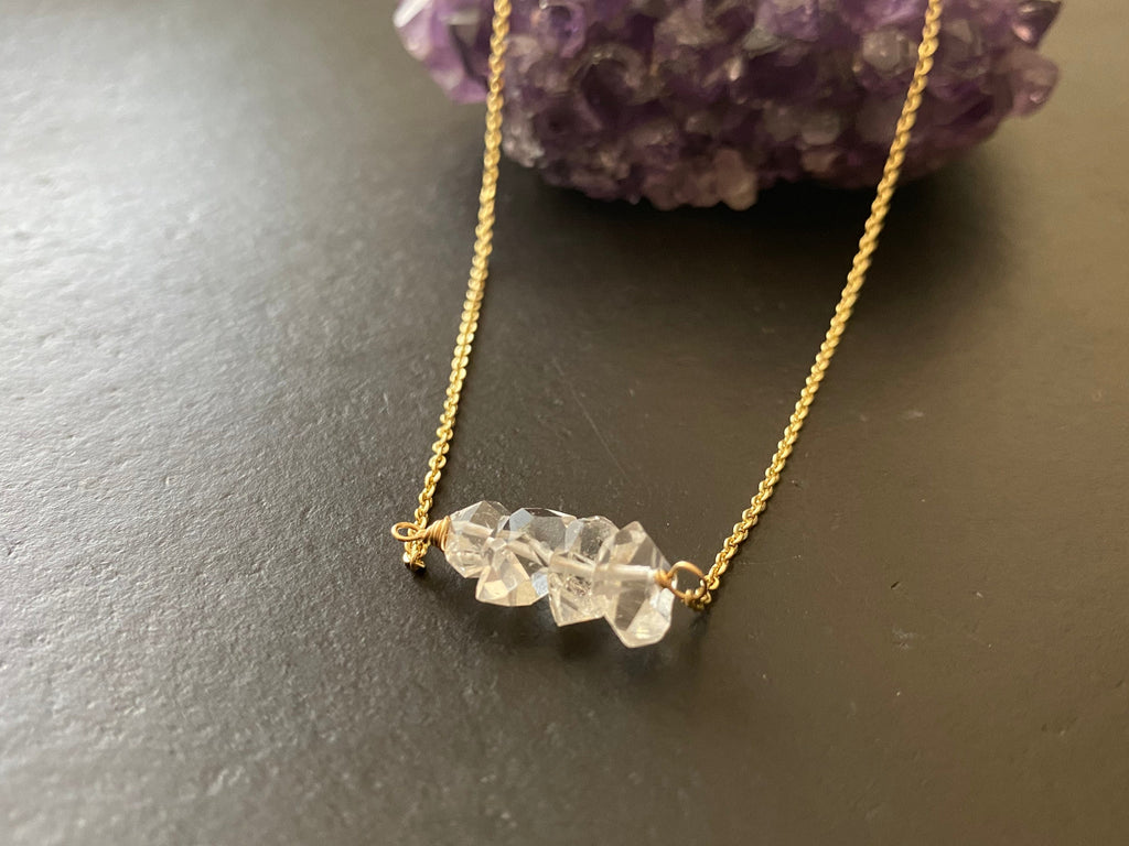 Herkimer diamond necklace, gemstone necklace, gifts for her, 14k gold filled chain, April birthstone , Minimalist Jewelry, layering necklace