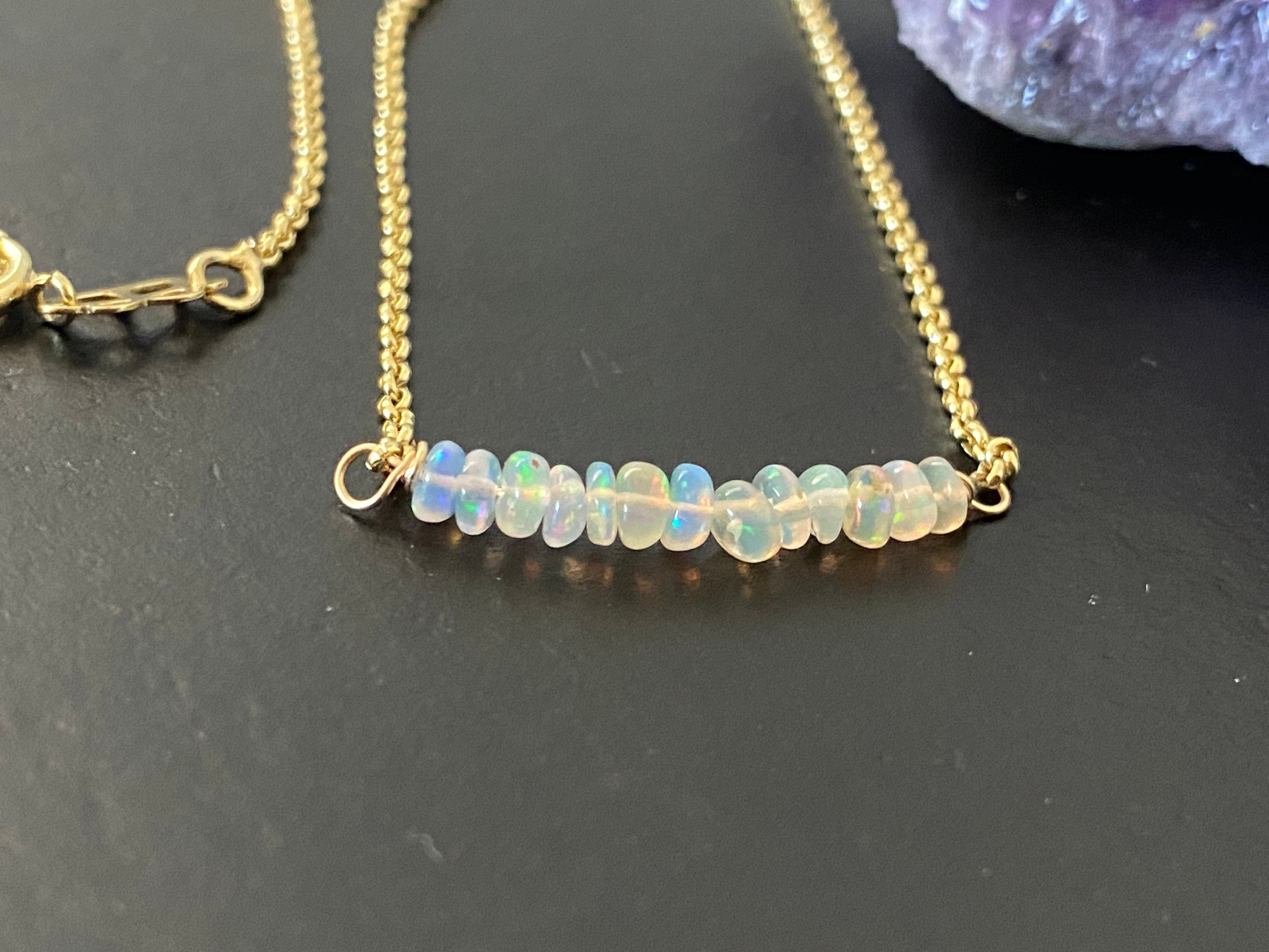 Opal bar necklace, gemstone necklace, anxiety relief necklace, October birthstone, layering necklace