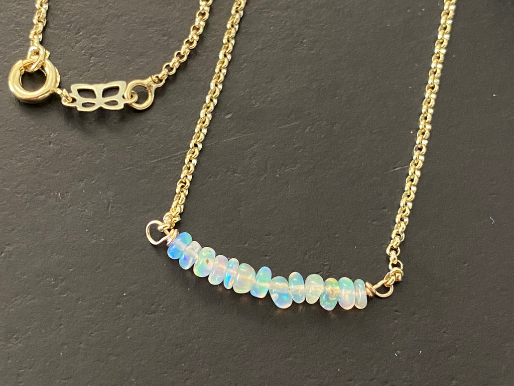 Opal bar necklace, gemstone necklace, anxiety relief necklace, October birthstone, layering necklace
