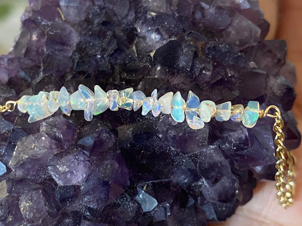 Raw Opal necklace, gemstone necklace, gifts for her, 14k gold filled chain, October birthstone, bar necklace, fire opal
