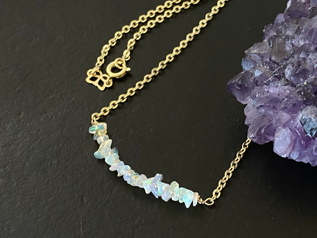 Raw Opal necklace, gemstone necklace, gifts for her, 14k gold filled chain, October birthstone, bar necklace, fire opal
