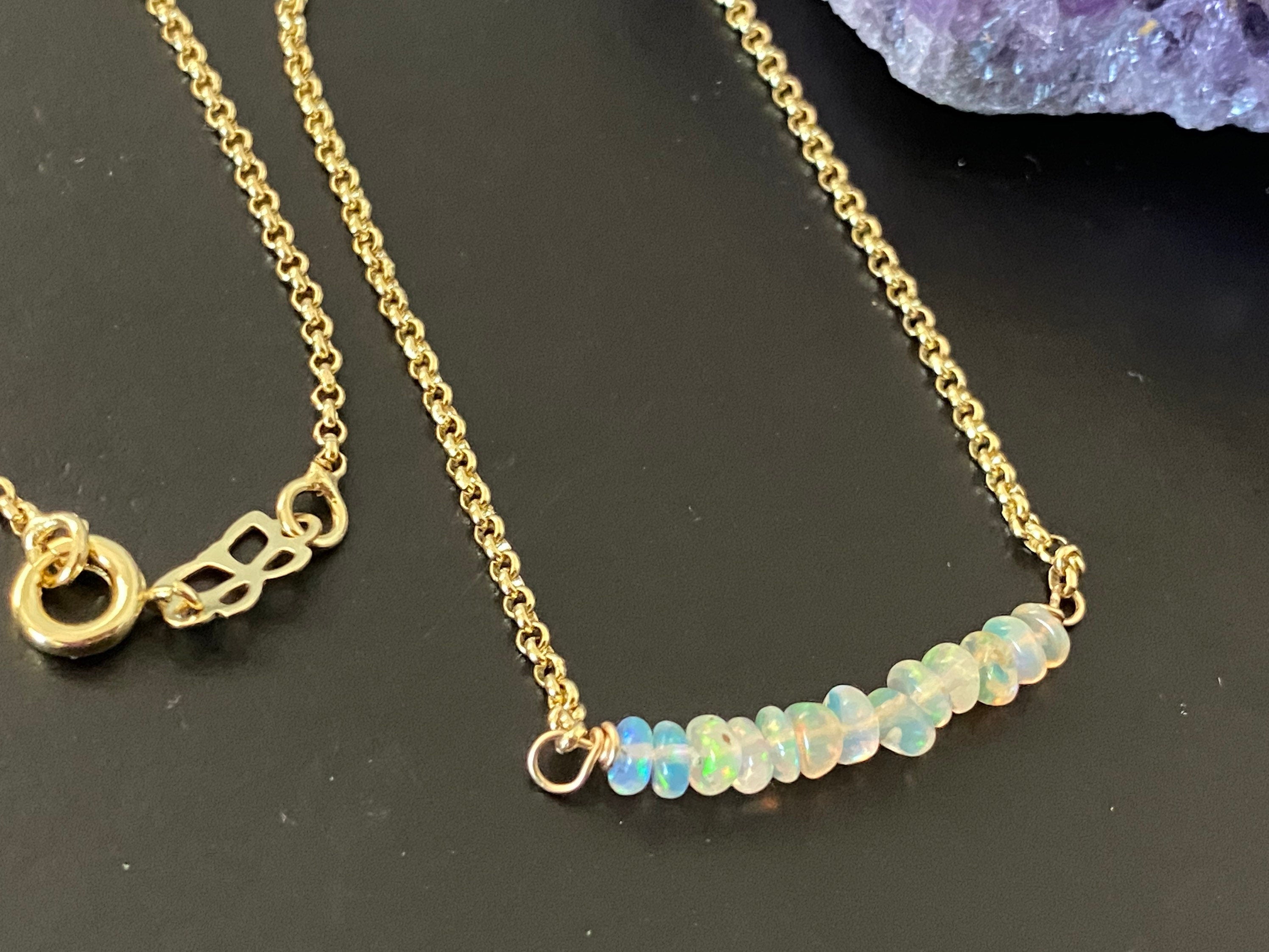 Opal bar necklace, gemstone necklace, anxiety relief necklace, October birthstone, layering necklace