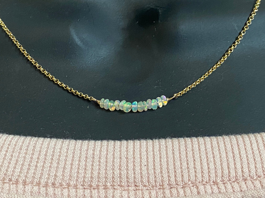 Opal bar necklace, gemstone necklace, anxiety relief necklace, October birthstone, layering necklace