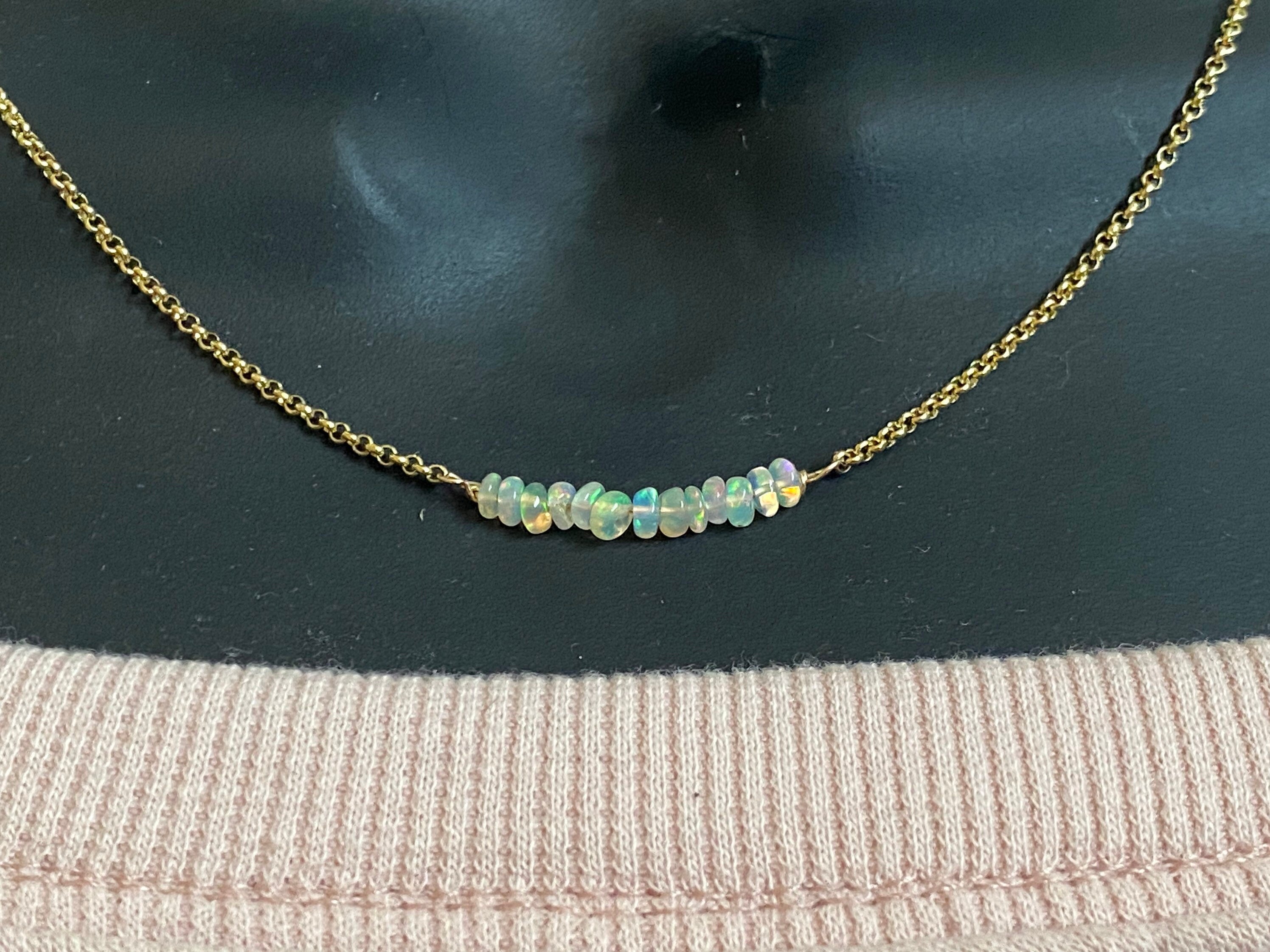 Opal bar necklace, gemstone necklace, 14k gold filled chain, October birthstone, layering necklace