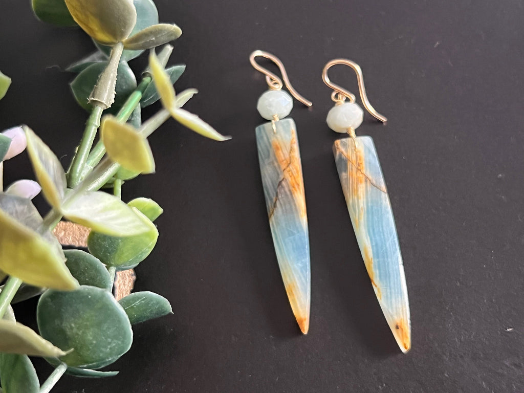 Calcite earrings, natural stone jewelry ,dagger earrings, blue earrings, healing stone