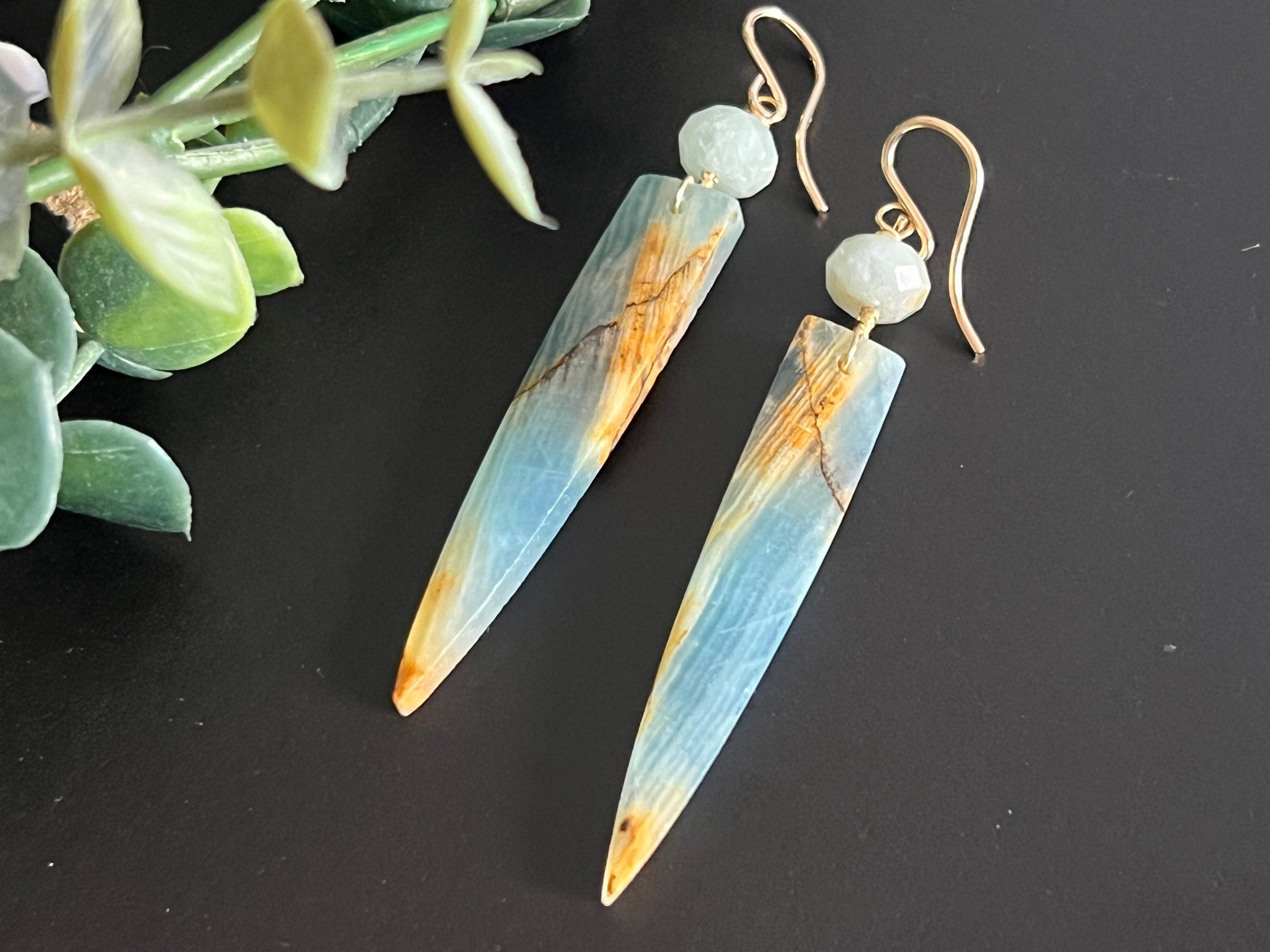 Calcite earrings, natural stone jewelry ,dagger earrings, blue earrings, healing stone