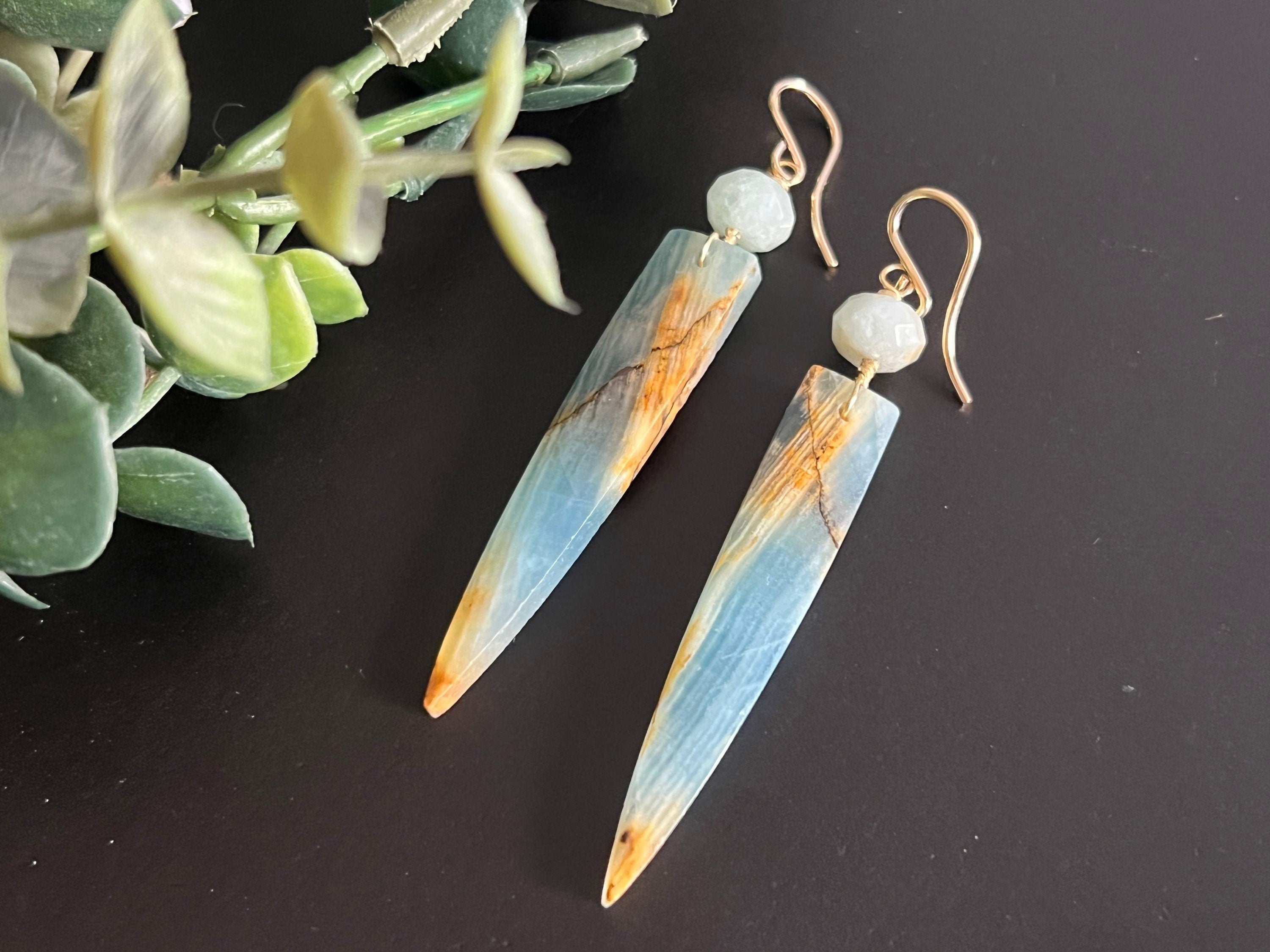 Calcite earrings, natural stone jewelry ,dagger earrings, blue earrings, healing stone