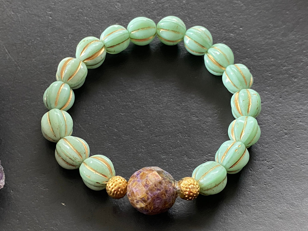 Statement bracelet, boho bracelet, beaded bracelet, czech glass beads bracelet
