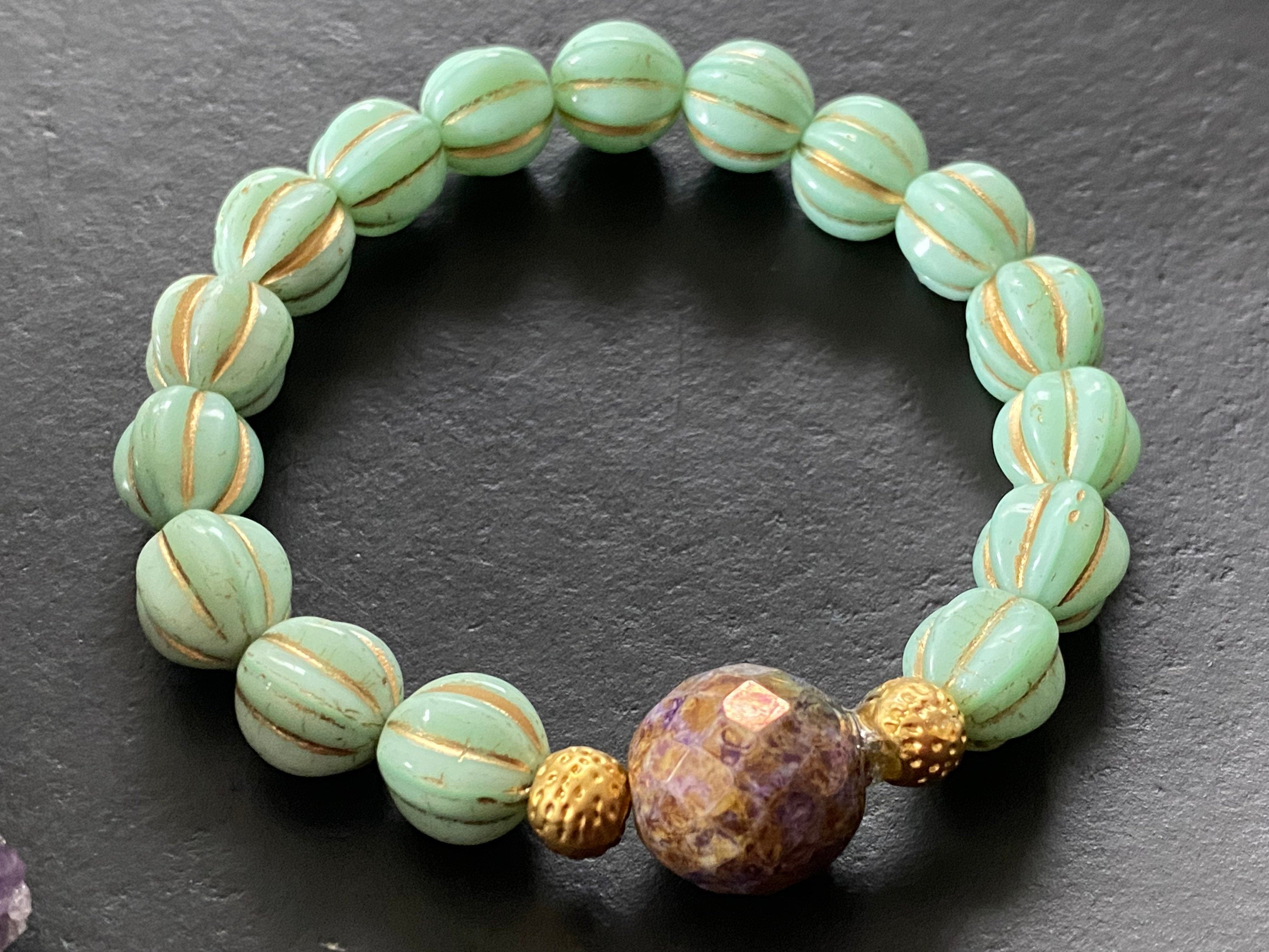 Statement bracelet, boho bracelet, beaded bracelet, czech glass beads bracelet