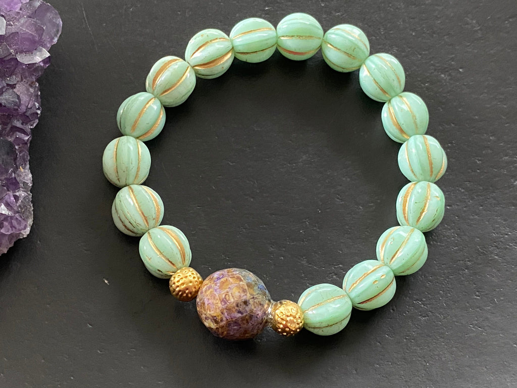 Statement bracelet, boho bracelet, beaded bracelet, czech glass beads bracelet