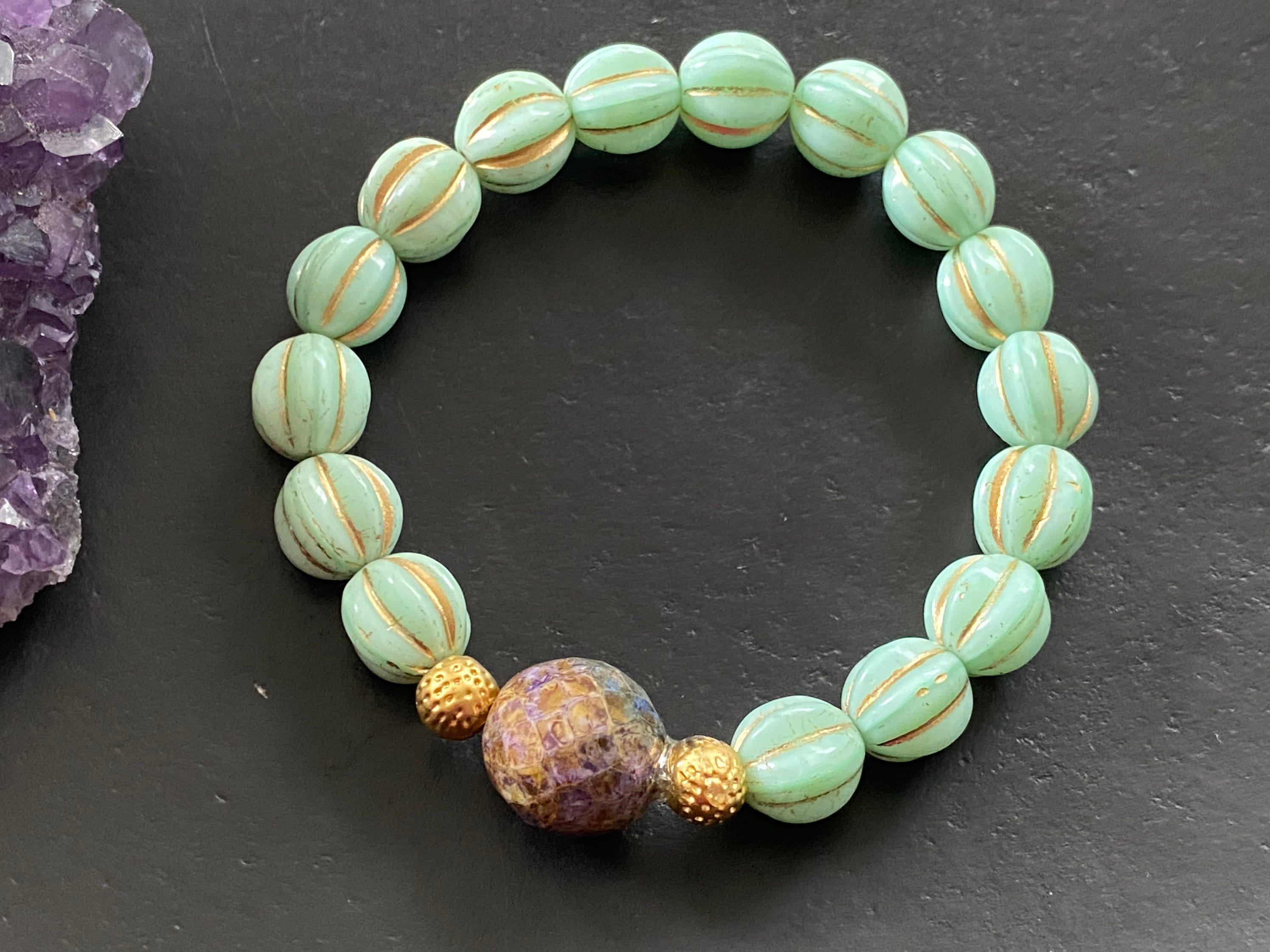 Statement bracelet, boho bracelet, beaded bracelet, czech glass beads bracelet