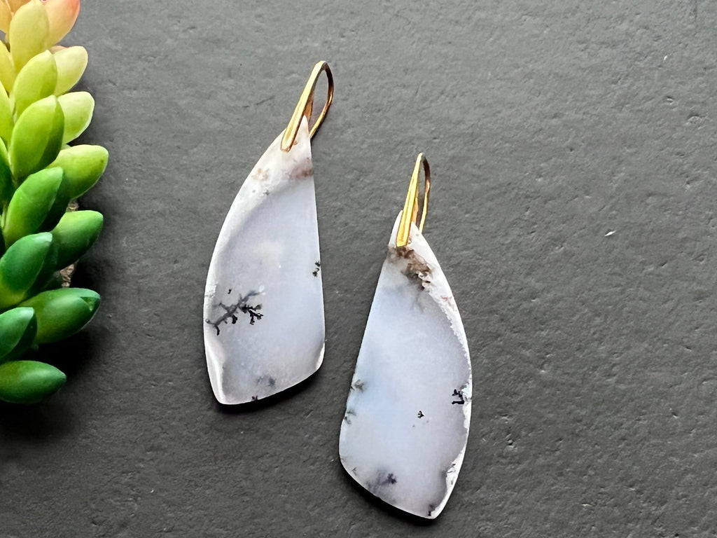 White opal earrings ,Statement earrings, natural stone earrings, 14k gold fill ear wires