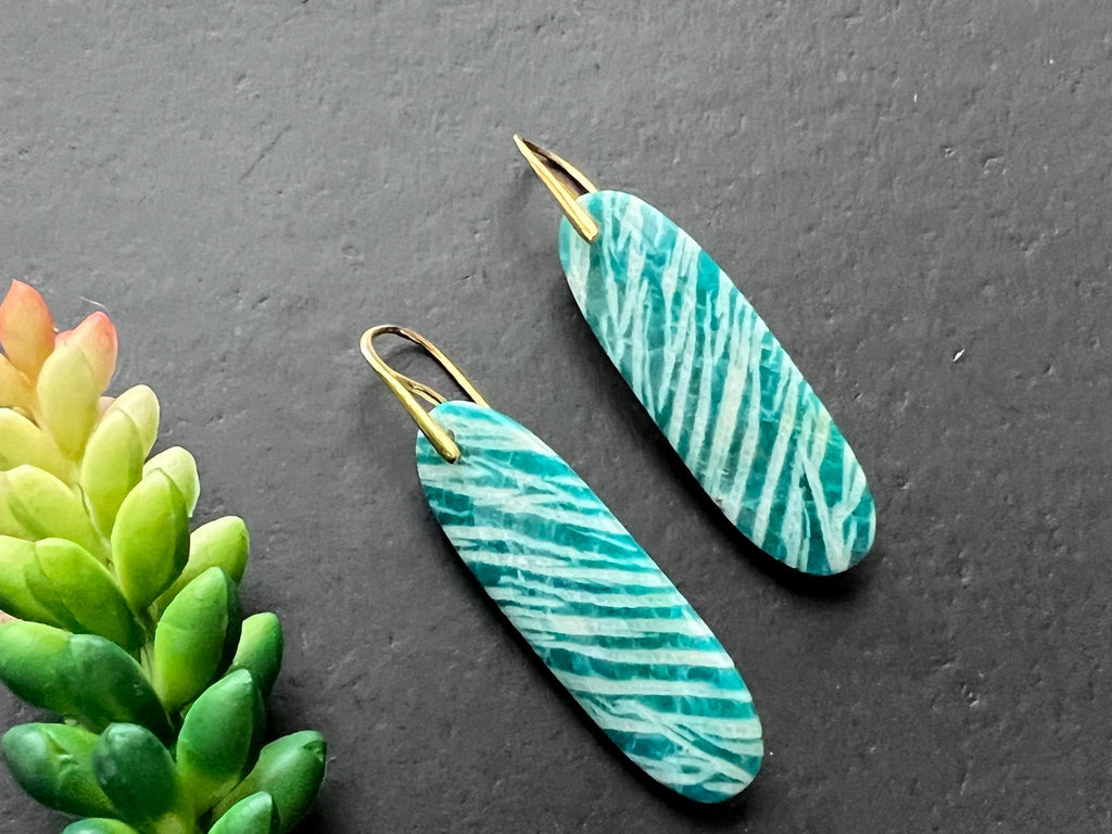Amazonite earrings, natural stone earrings, sterling silver French ear hooks, modern dangles, Russian amazonite earrings