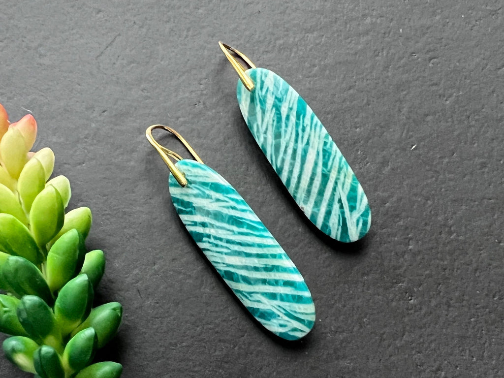 Amazonite earrings, natural stone earrings, sterling silver French ear hooks, modern dangles, Russian amazonite earrings