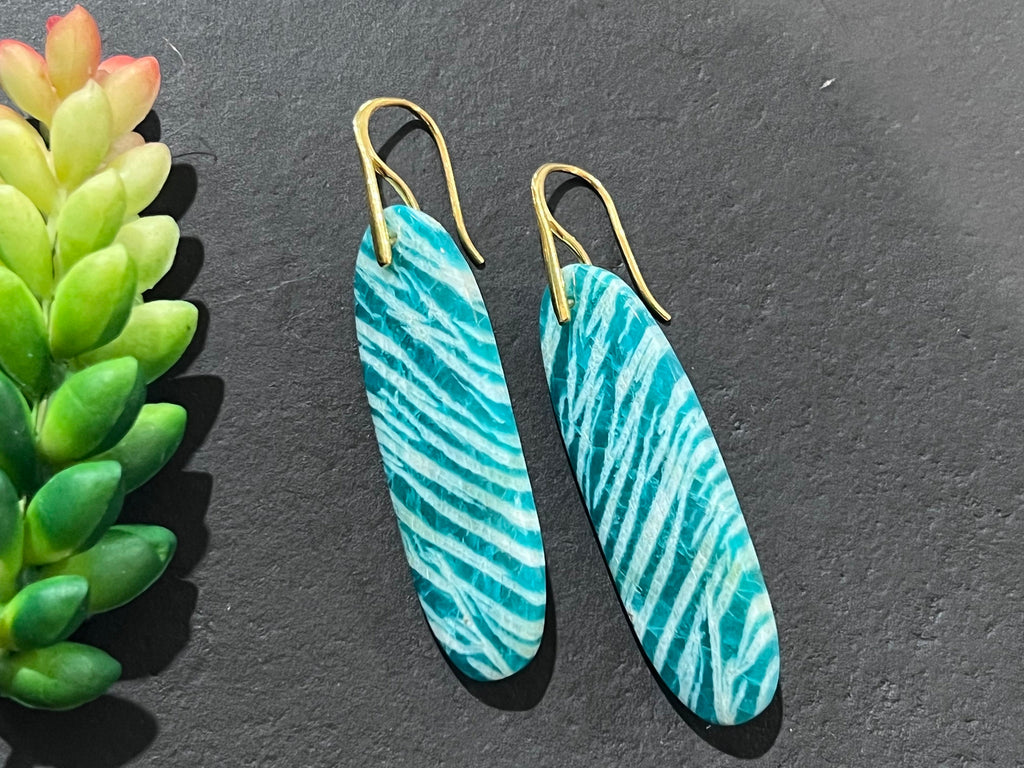Amazonite earrings, natural stone earrings, sterling silver French ear hooks, modern dangles, Russian amazonite earrings