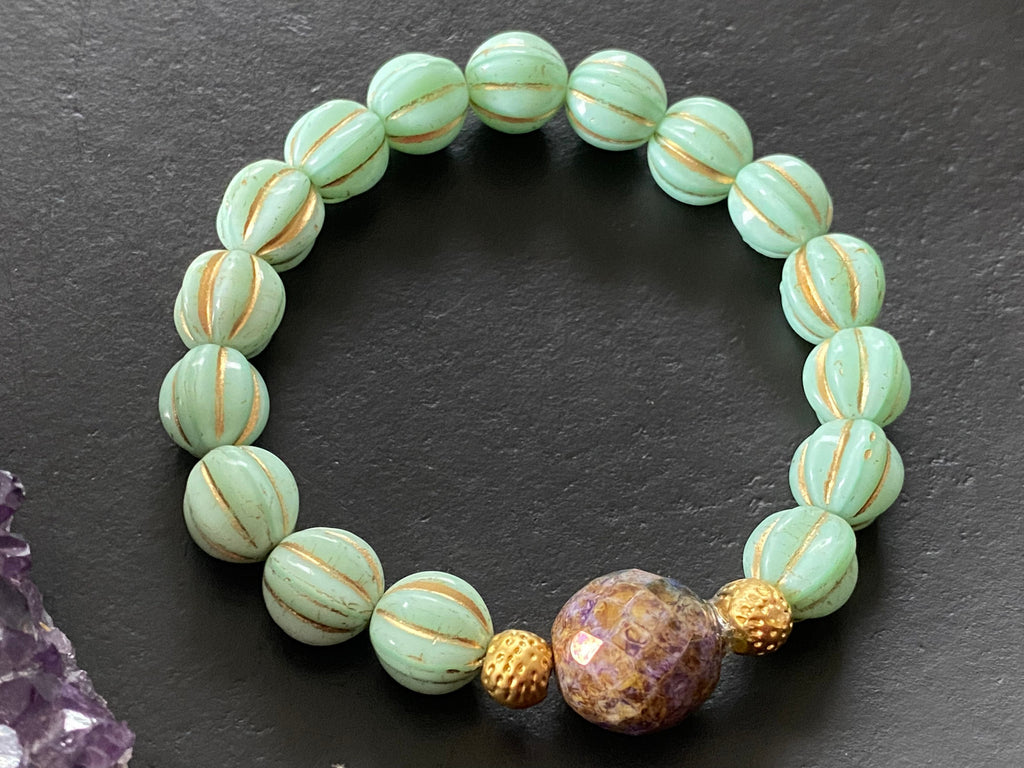 Statement bracelet, boho bracelet, beaded bracelet, czech glass beads bracelet