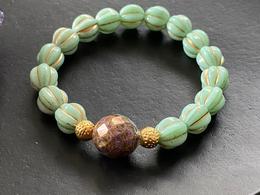 Statement bracelet, boho bracelet, beaded bracelet, czech glass beads bracelet